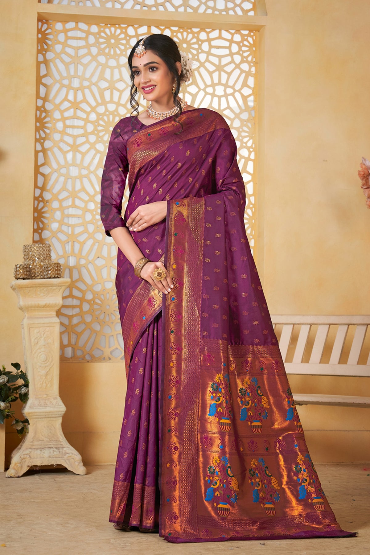 Mauve Art Silk Banarasi Saree for Women – Traditional Ethnic Wear