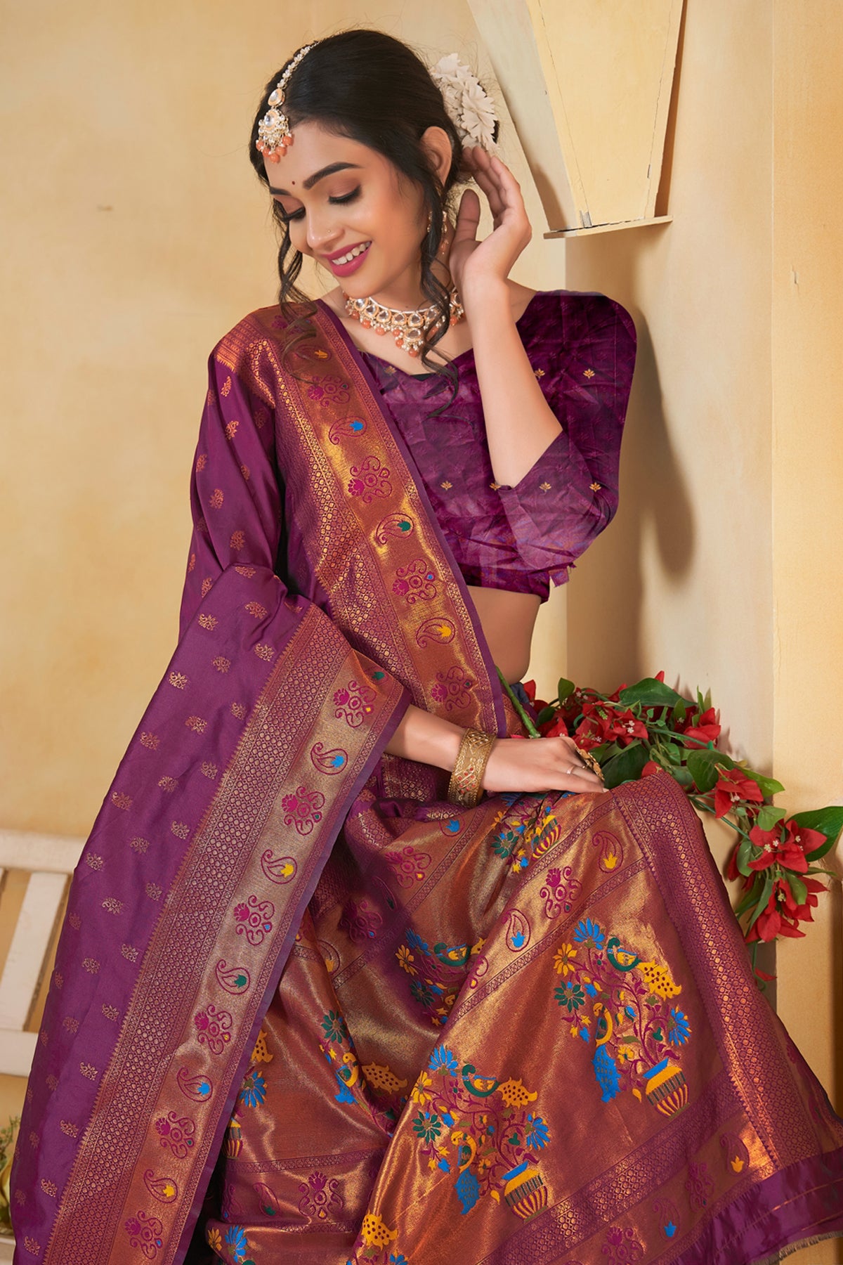 Mauve Art Silk Banarasi Saree for Women – Traditional Ethnic Wear