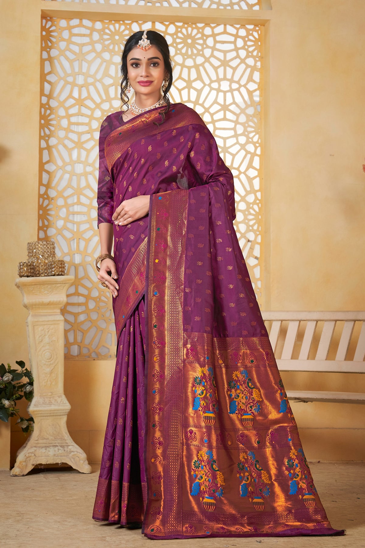 Mauve Art Silk Banarasi Saree for Women – Traditional Ethnic Wear