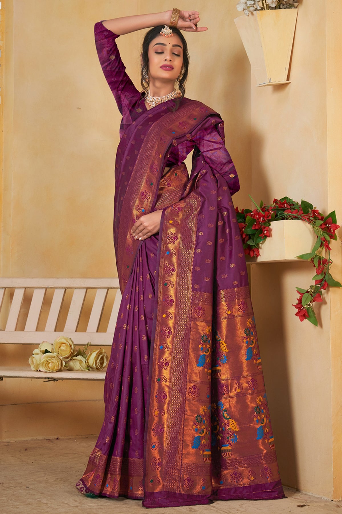 Mauve Art Silk Banarasi Saree for Women – Traditional Ethnic Wear
