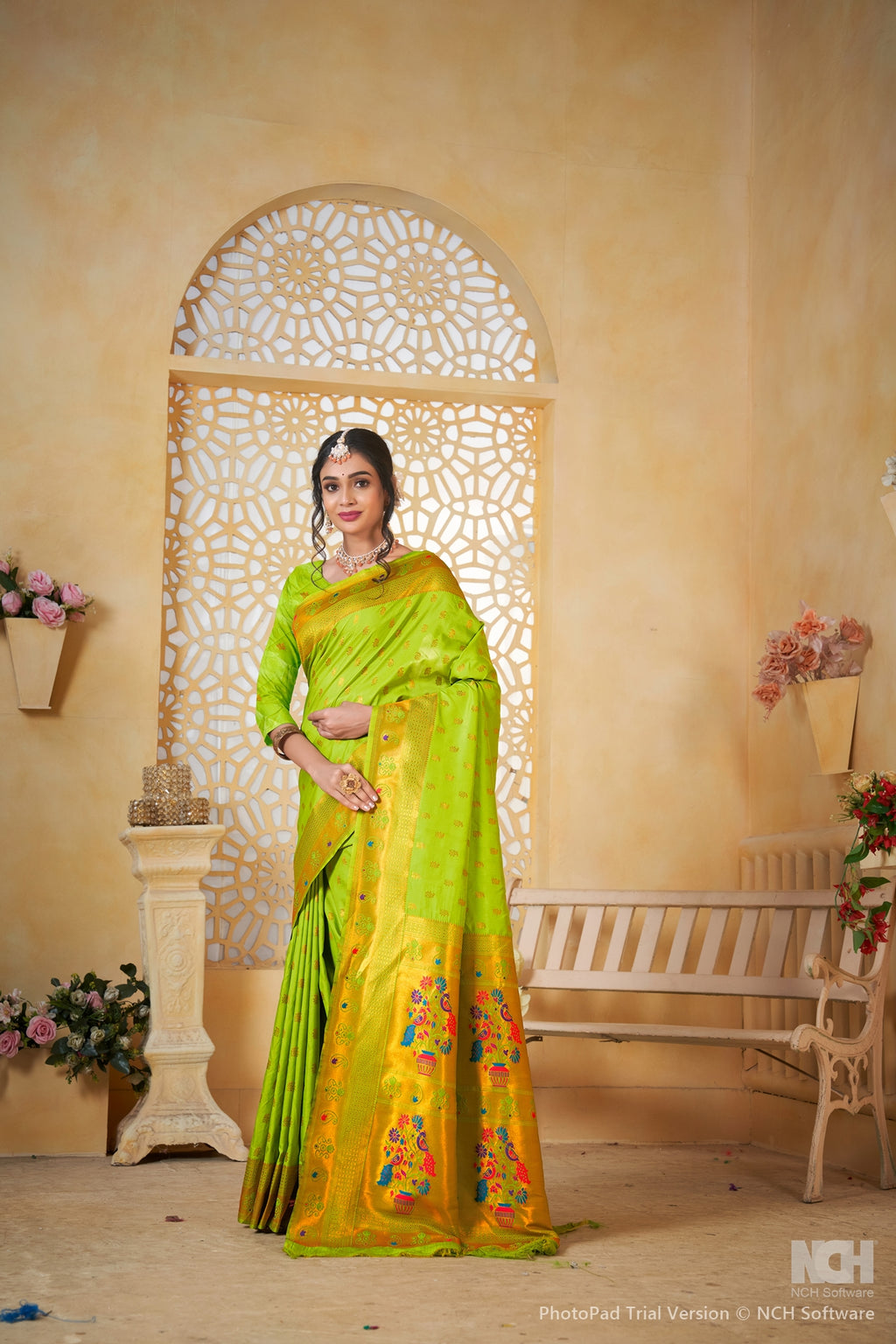 Parrot Art Silk Banarasi Saree for Women – Traditional Ethnic Wear