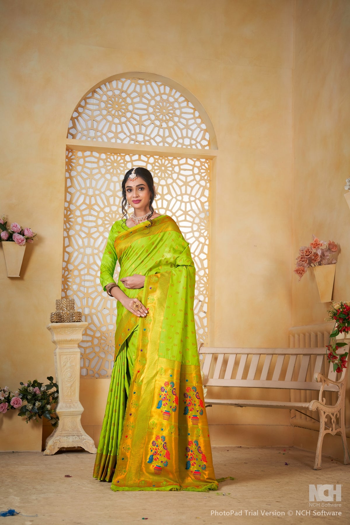 Parrot Art Silk Banarasi Saree for Women – Traditional Ethnic Wear