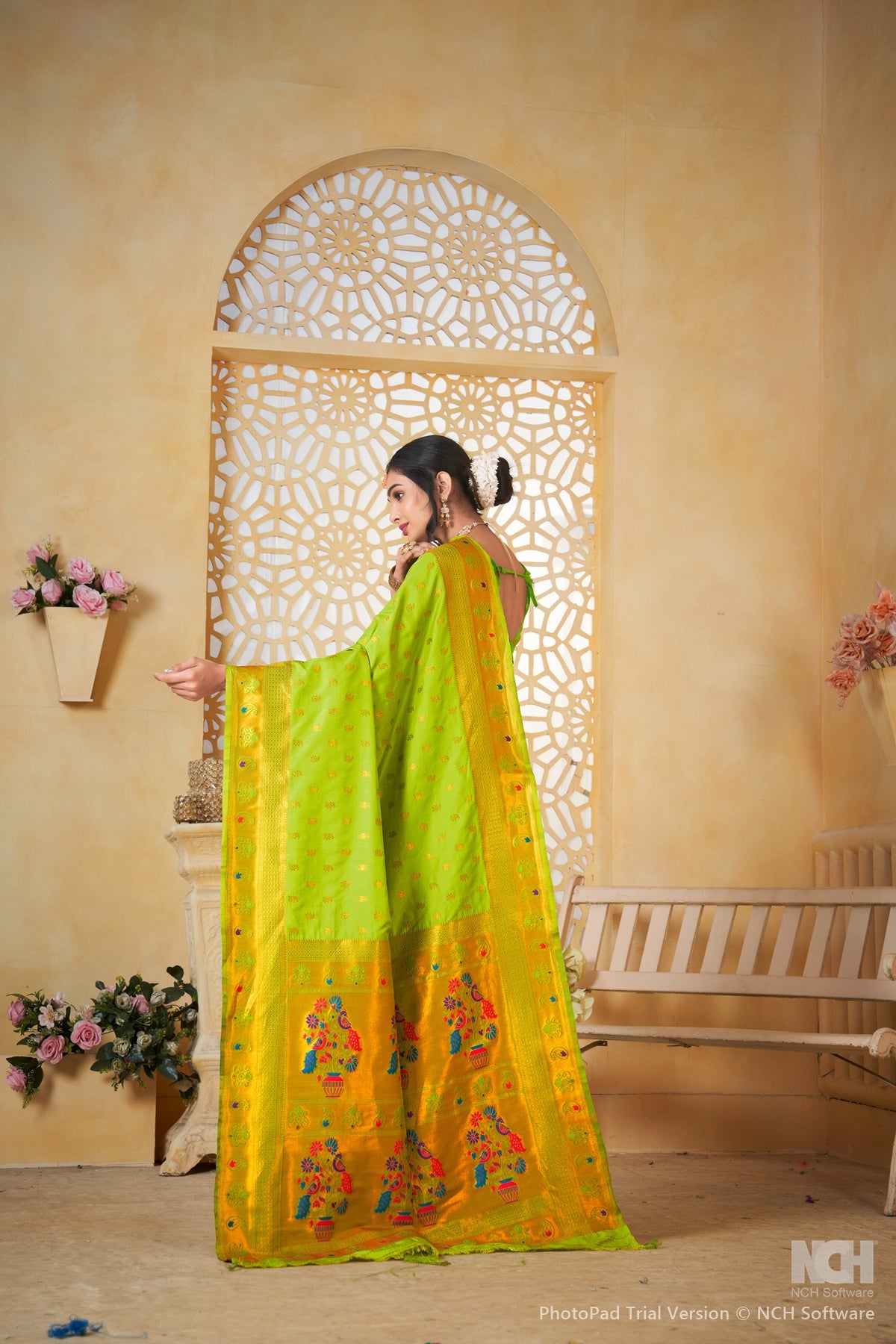 Parrot Art Silk Banarasi Saree for Women – Traditional Ethnic Wear