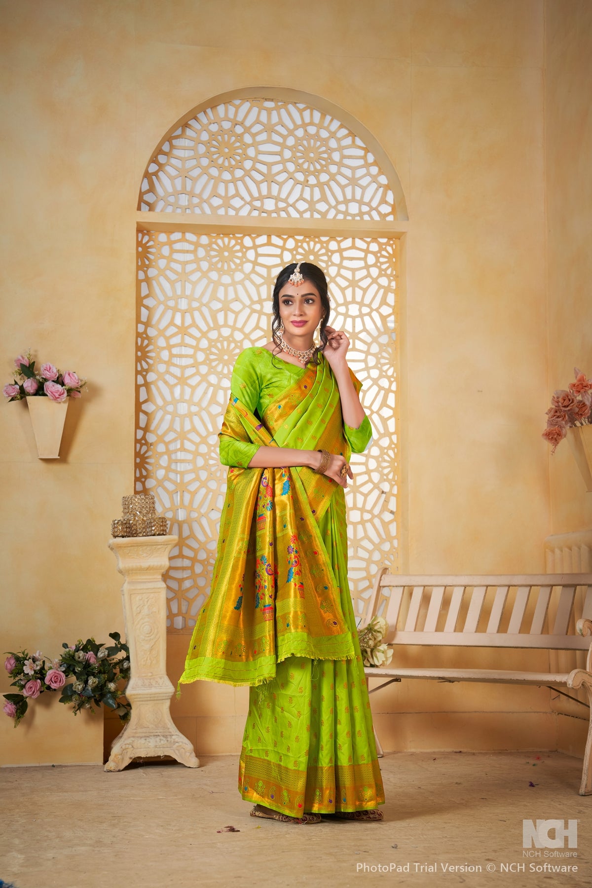 Parrot Art Silk Banarasi Saree for Women – Traditional Ethnic Wear