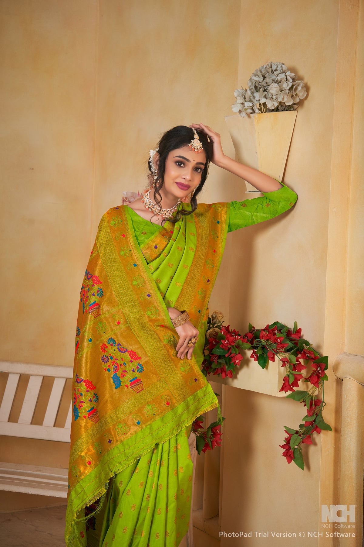 Parrot Art Silk Banarasi Saree for Women – Traditional Ethnic Wear