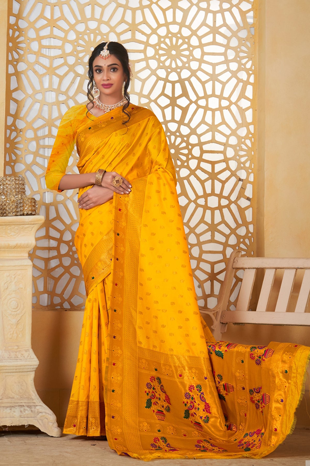 Mustard Art Silk Banarasi Saree for Women – Traditional Ethnic Wear