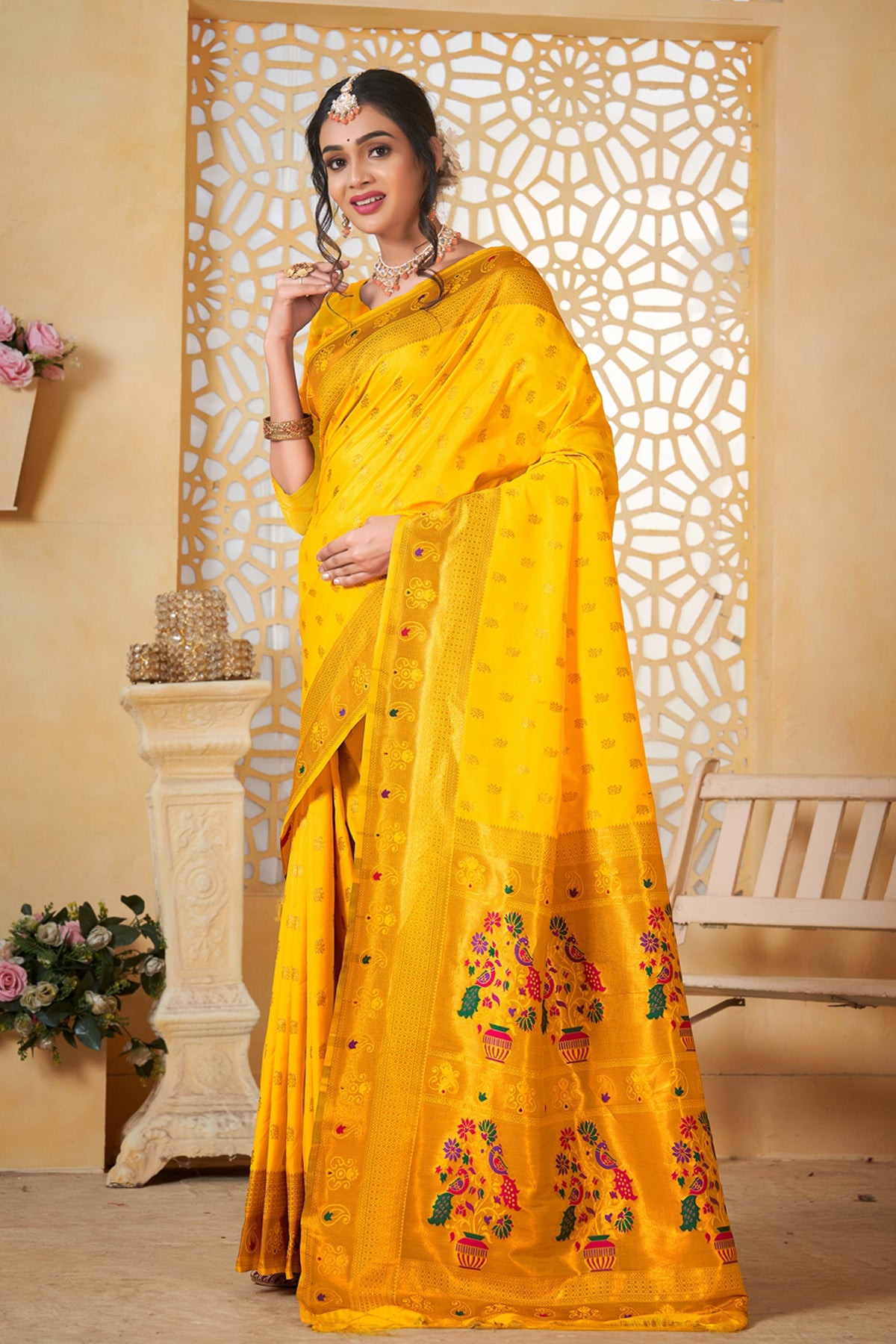 Mustard Art Silk Banarasi Saree for Women – Traditional Ethnic Wear