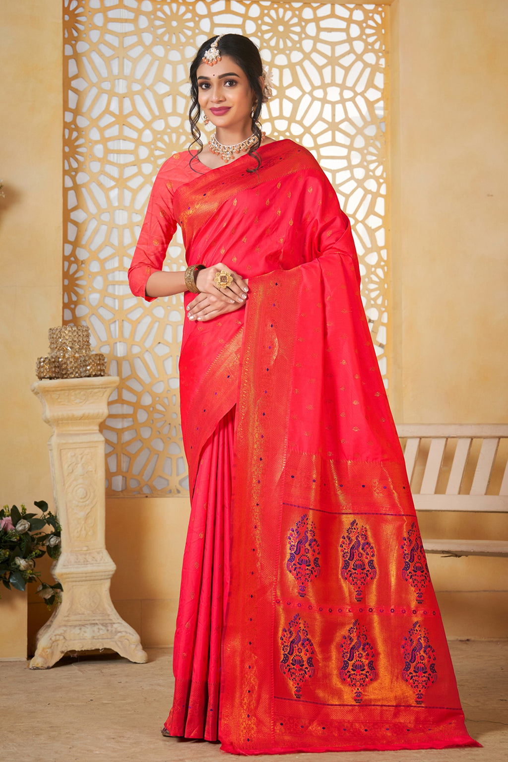 Pink Art Silk Saree for Women – Elegant Ethnic Wear with Rich Weaving