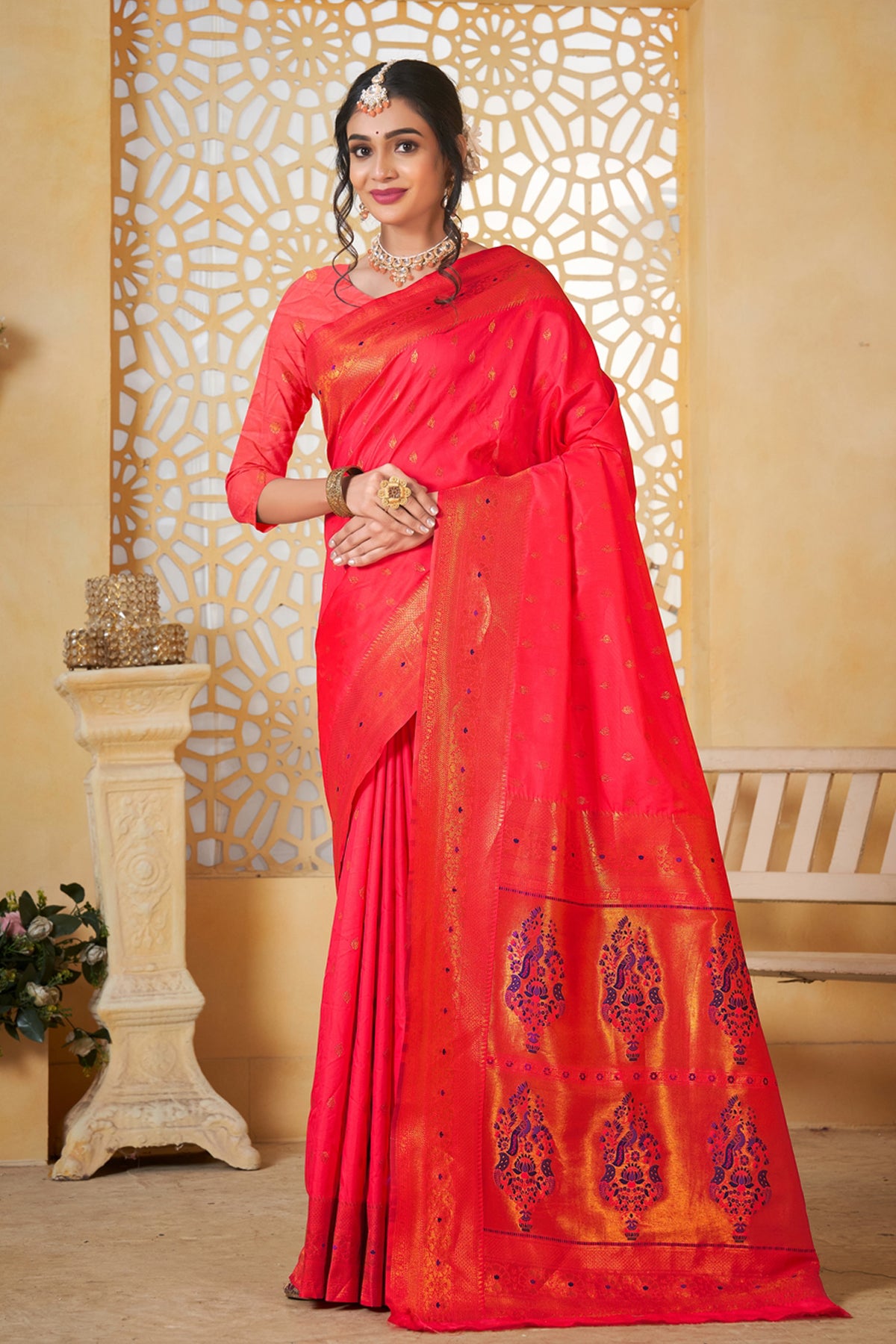 Pink Art Silk Saree for Women – Elegant Ethnic Wear with Rich Weaving