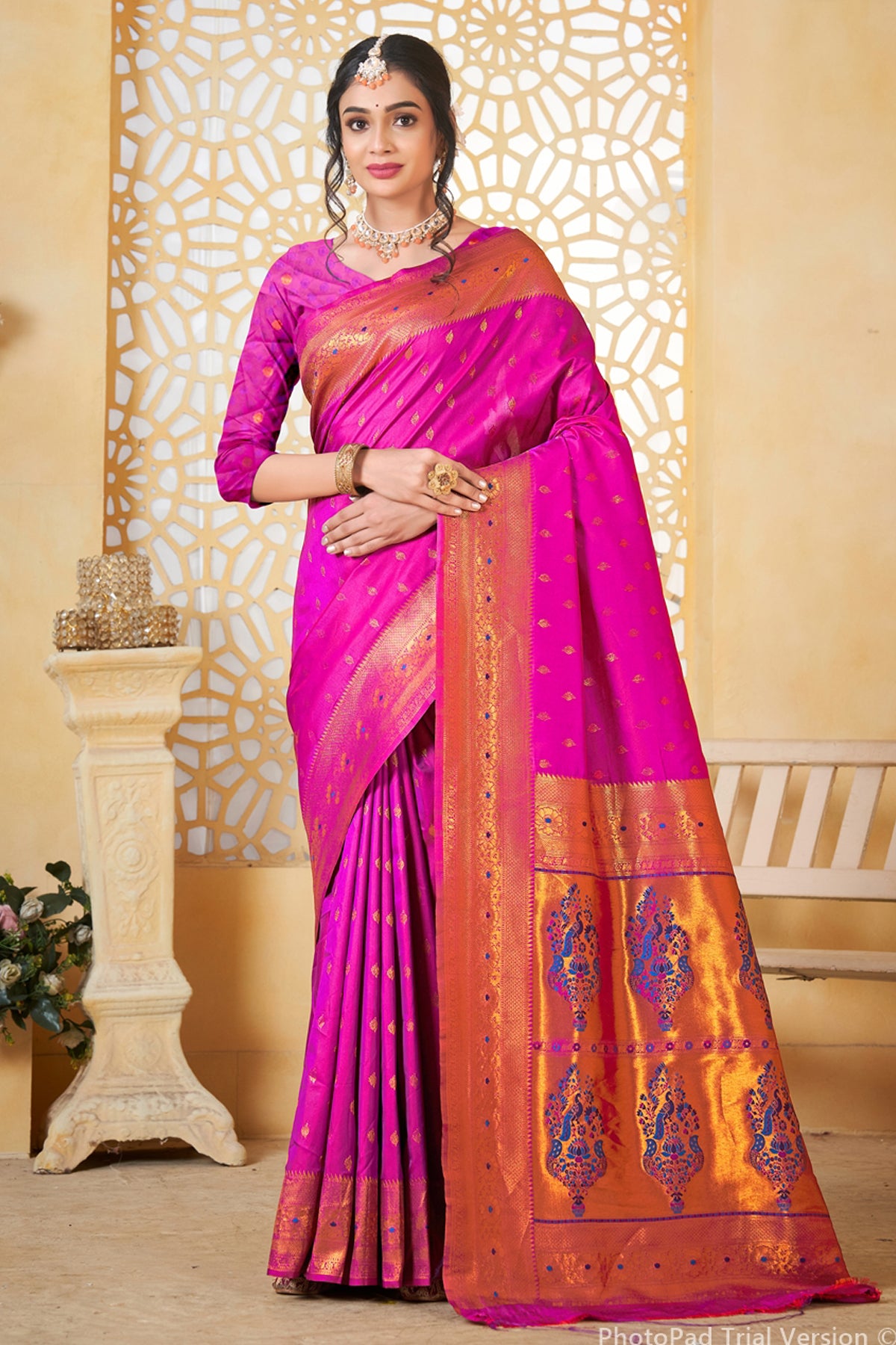 Magenta Art Silk Saree for Women – Elegant Ethnic Wear with Rich Weaving