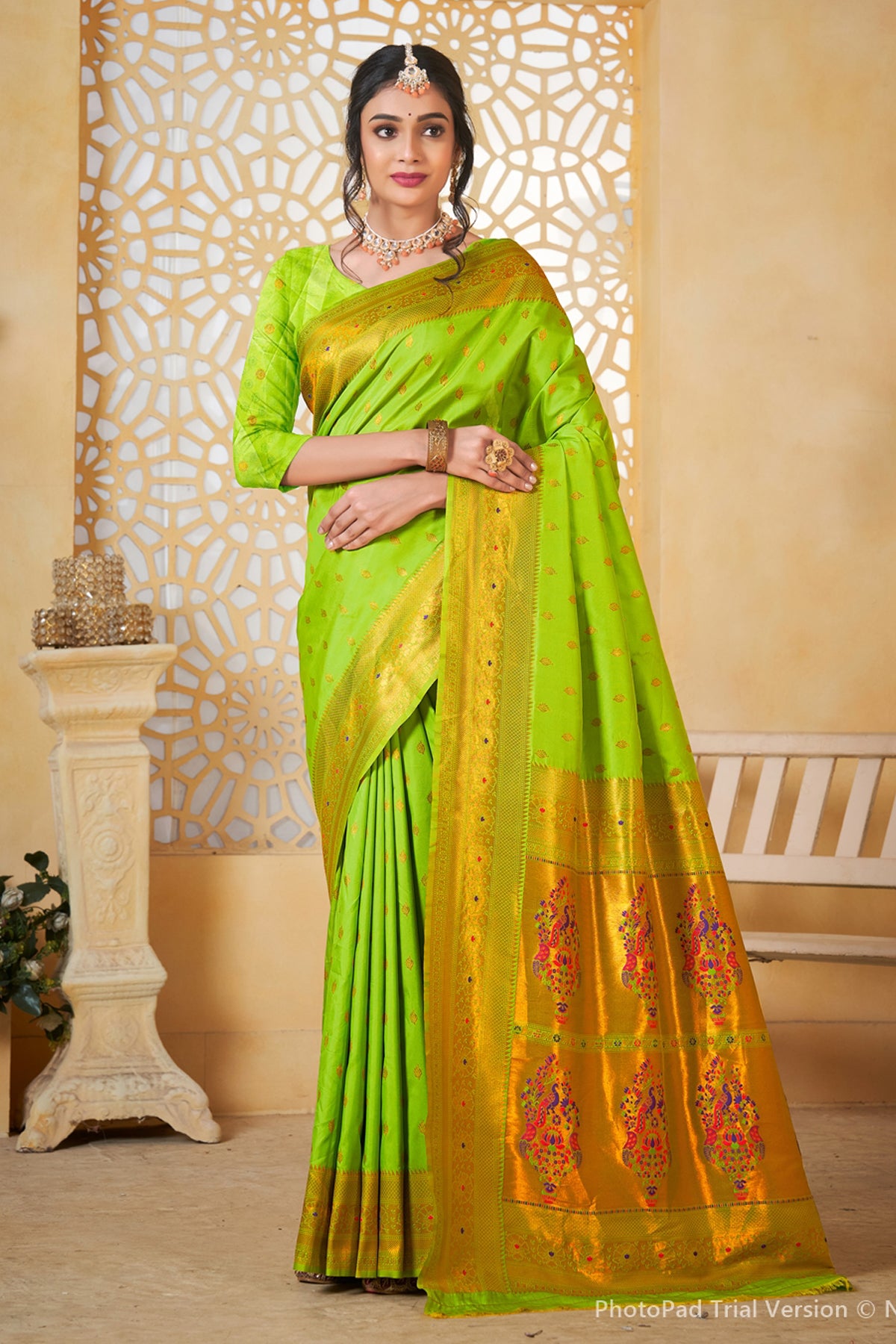 Parrot Art Silk Saree for Women – Elegant Ethnic Wear with Rich Weaving