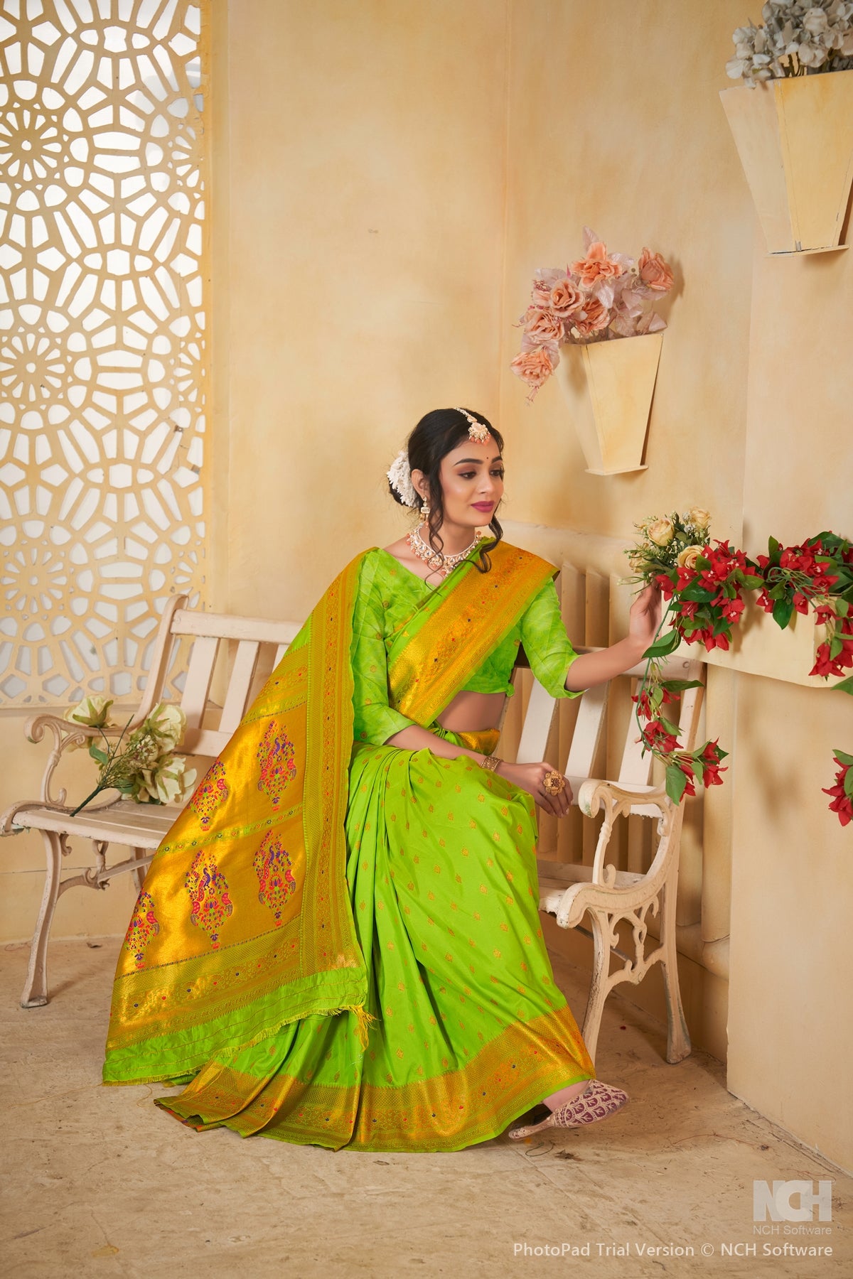 Parrot Art Silk Saree for Women – Elegant Ethnic Wear with Rich Weaving