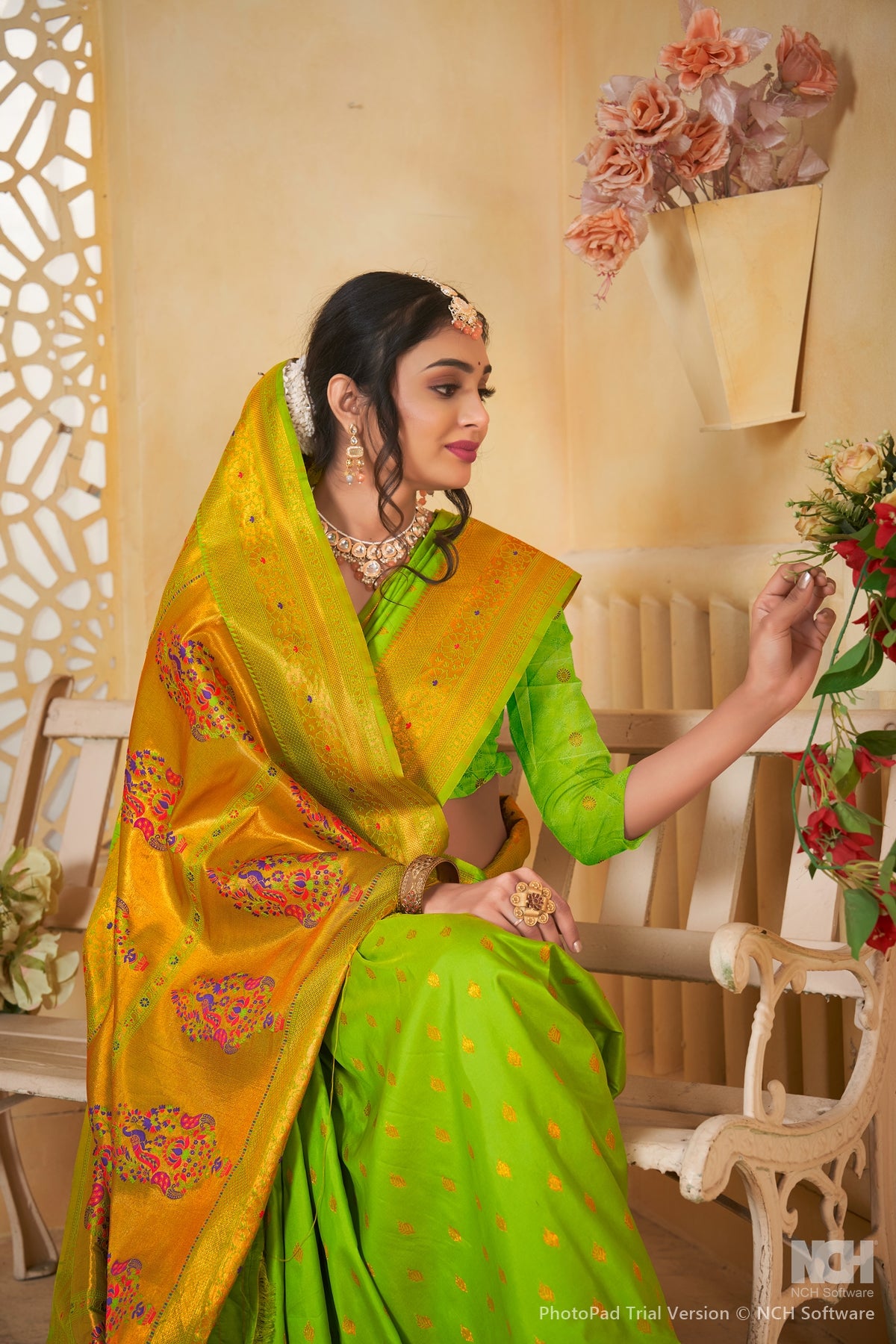 Parrot Art Silk Saree for Women – Elegant Ethnic Wear with Rich Weaving