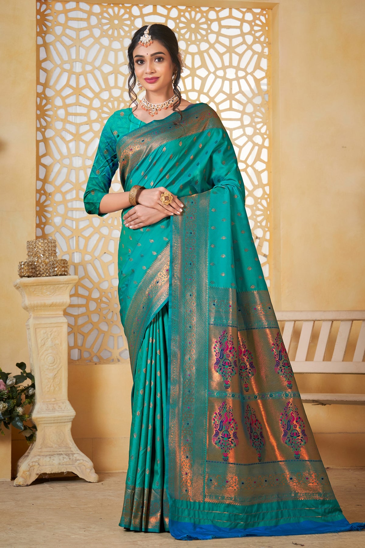 Rama Art Silk Saree for Women – Elegant Ethnic Wear with Rich Weaving