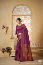 Wine Art Silk Saree for Women – Elegant Ethnic Wear with Rich Weaving