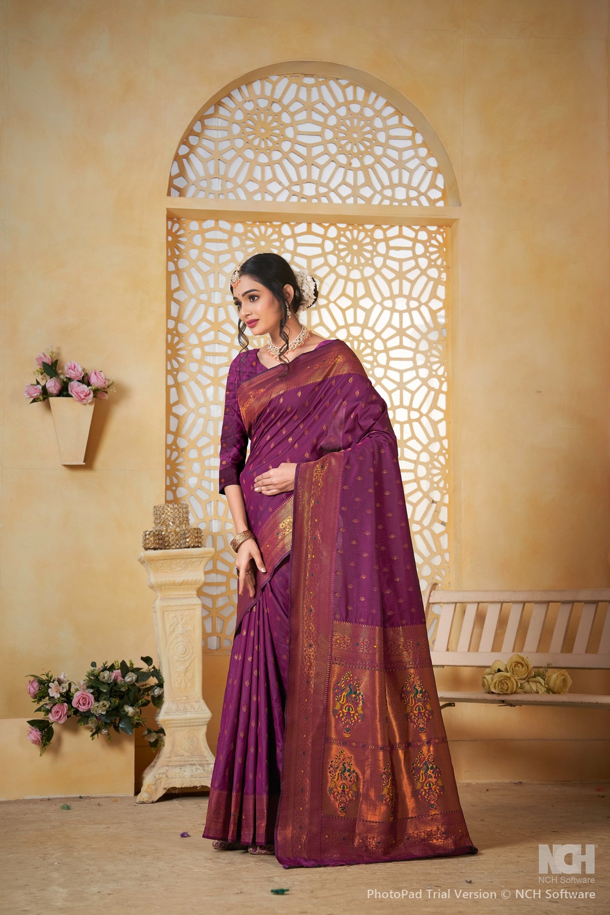 Wine Art Silk Saree for Women – Elegant Ethnic Wear with Rich Weaving
