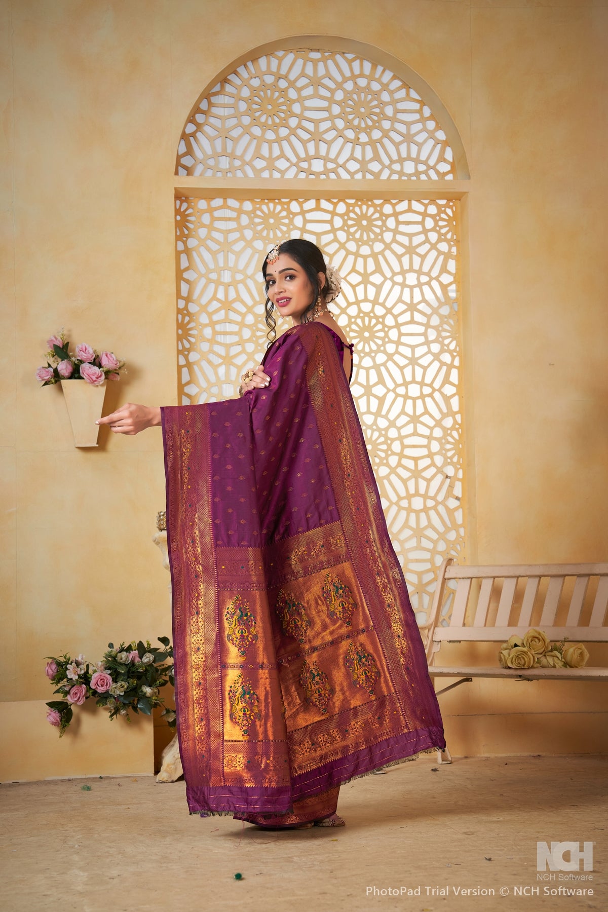 Wine Art Silk Saree for Women – Elegant Ethnic Wear with Rich Weaving
