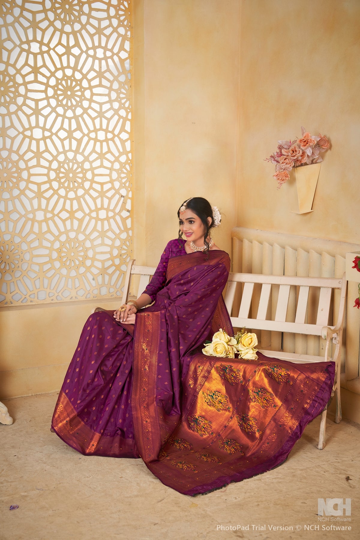 Wine Art Silk Saree for Women – Elegant Ethnic Wear with Rich Weaving