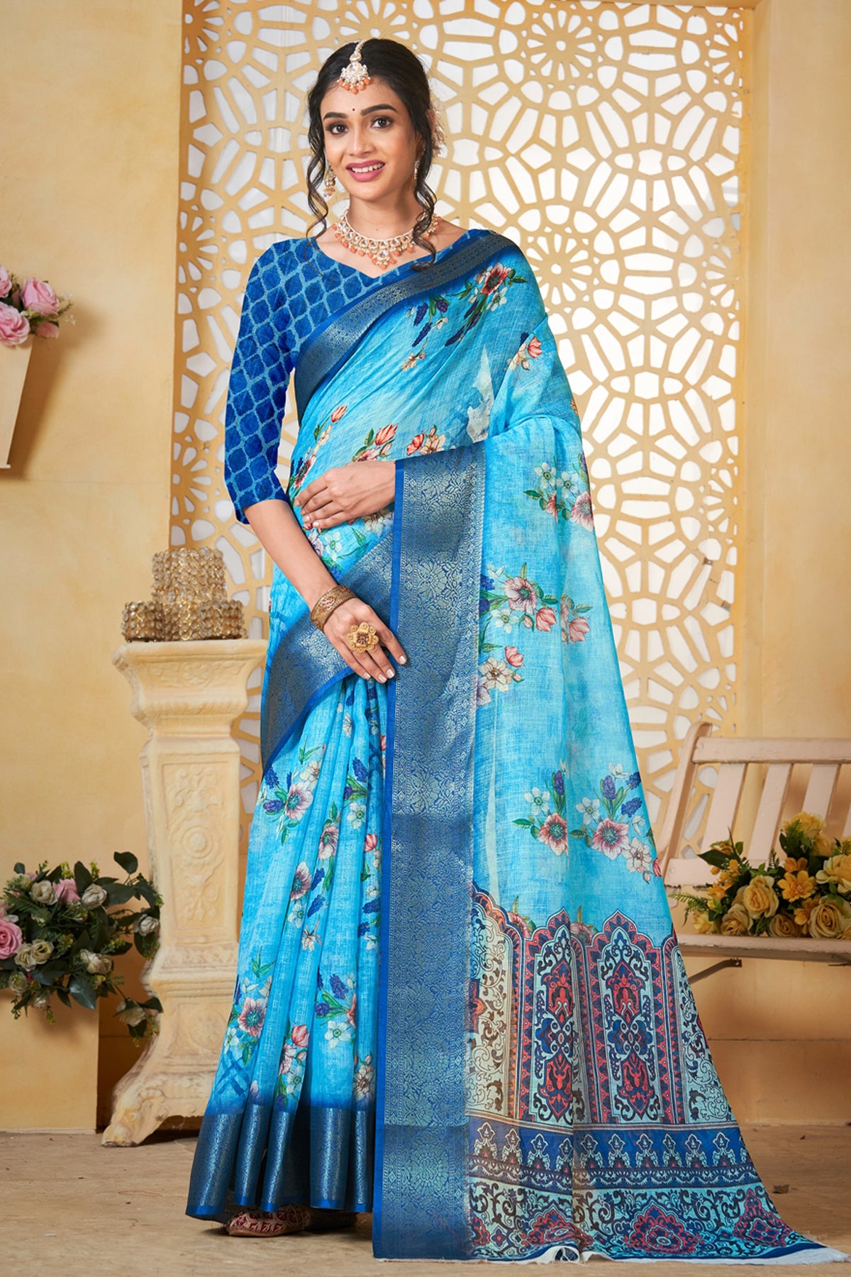 Blue Linen Saree for Women – Lightweight & Elegant Ethnic Wear