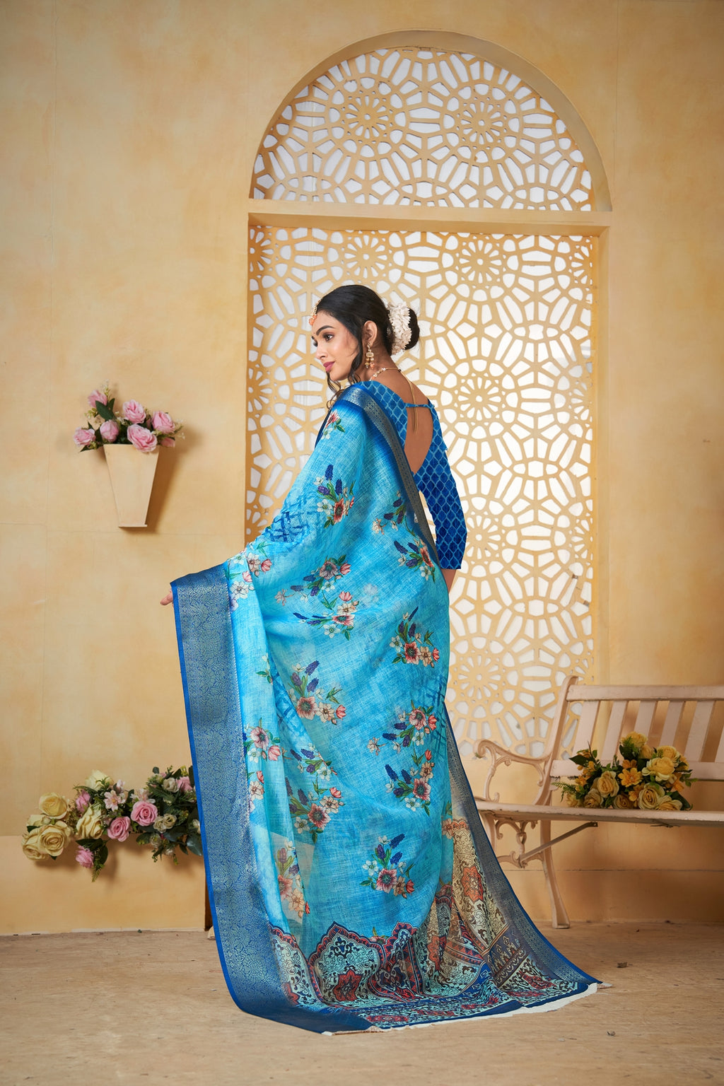 Blue Linen Saree for Women – Lightweight & Elegant Ethnic Wear