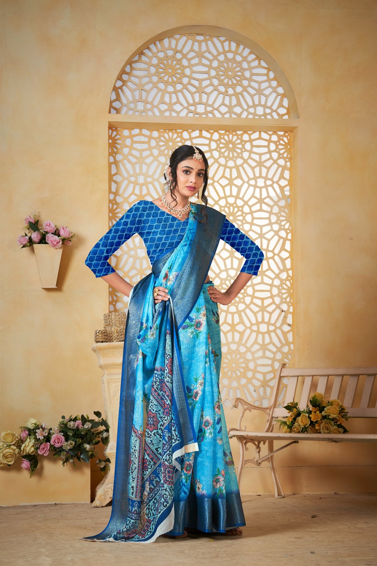 Blue Linen Saree for Women – Lightweight & Elegant Ethnic Wear