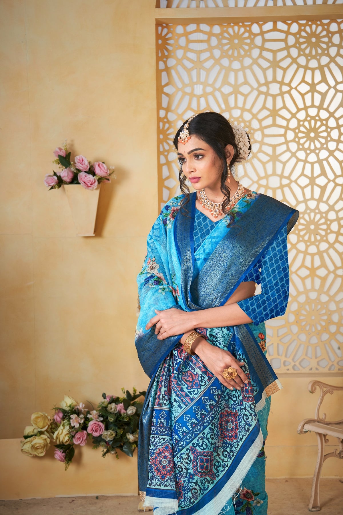 Blue Linen Saree for Women – Lightweight & Elegant Ethnic Wear