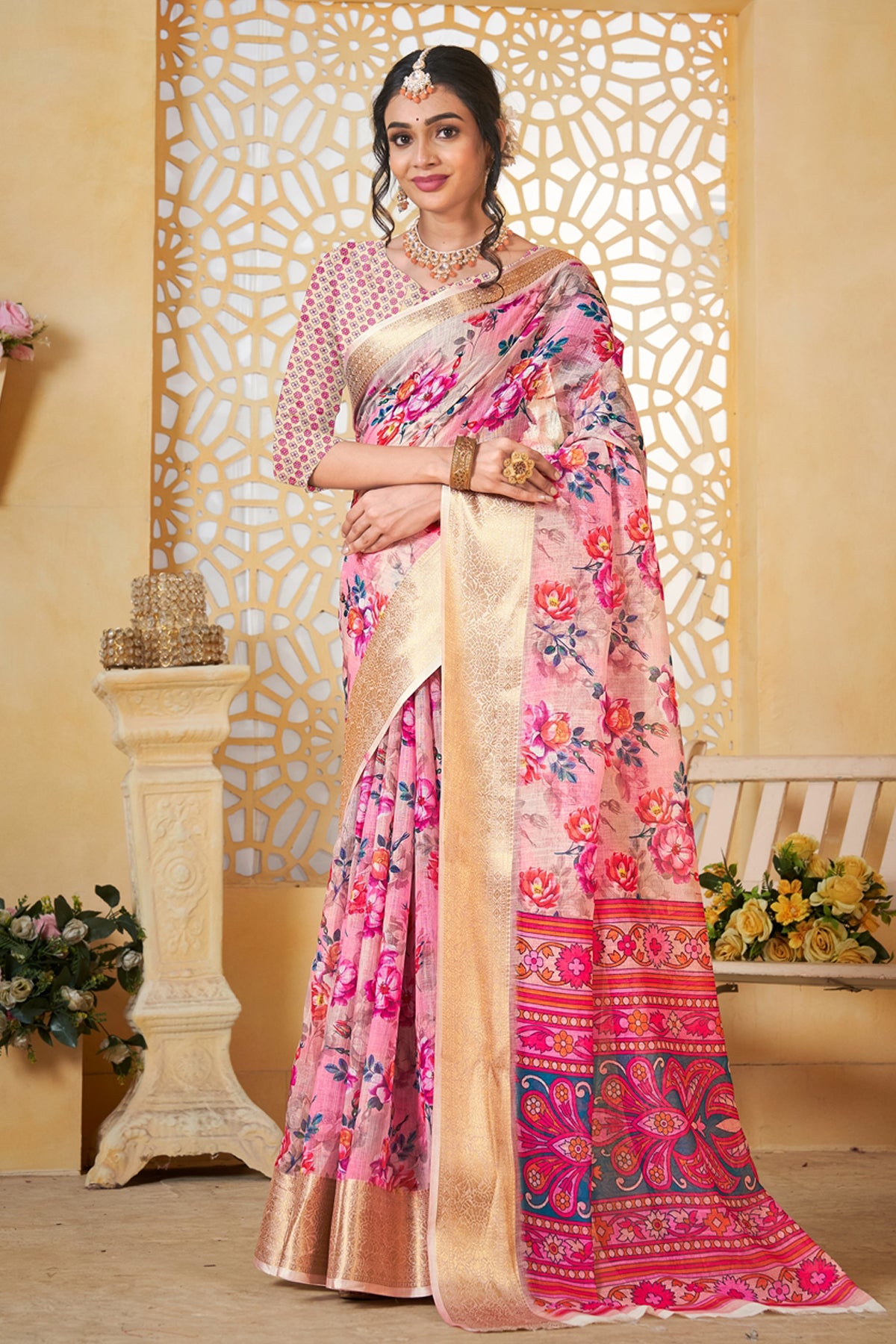 Cream Linen Saree for Women – Lightweight & Elegant Ethnic Wear