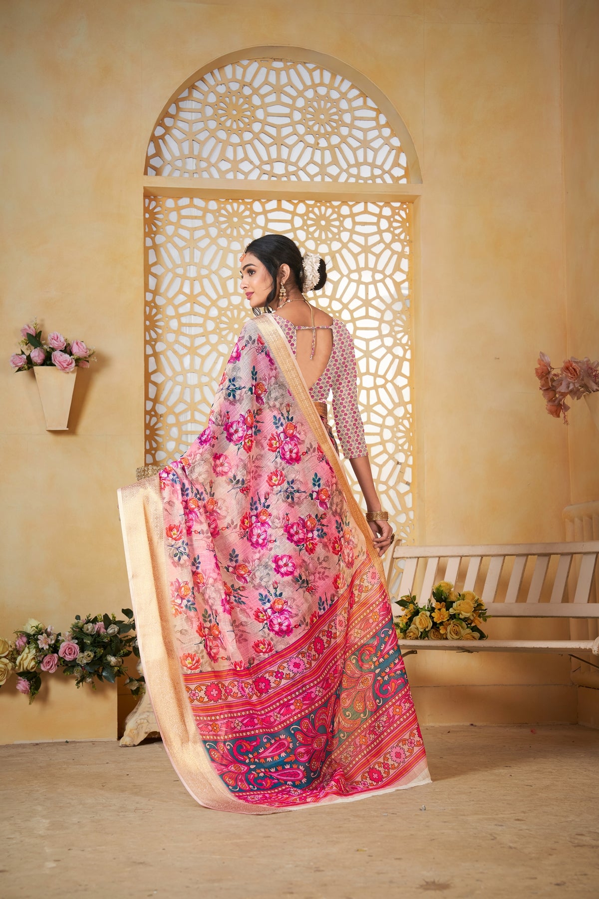 Cream Linen Saree for Women – Lightweight & Elegant Ethnic Wear