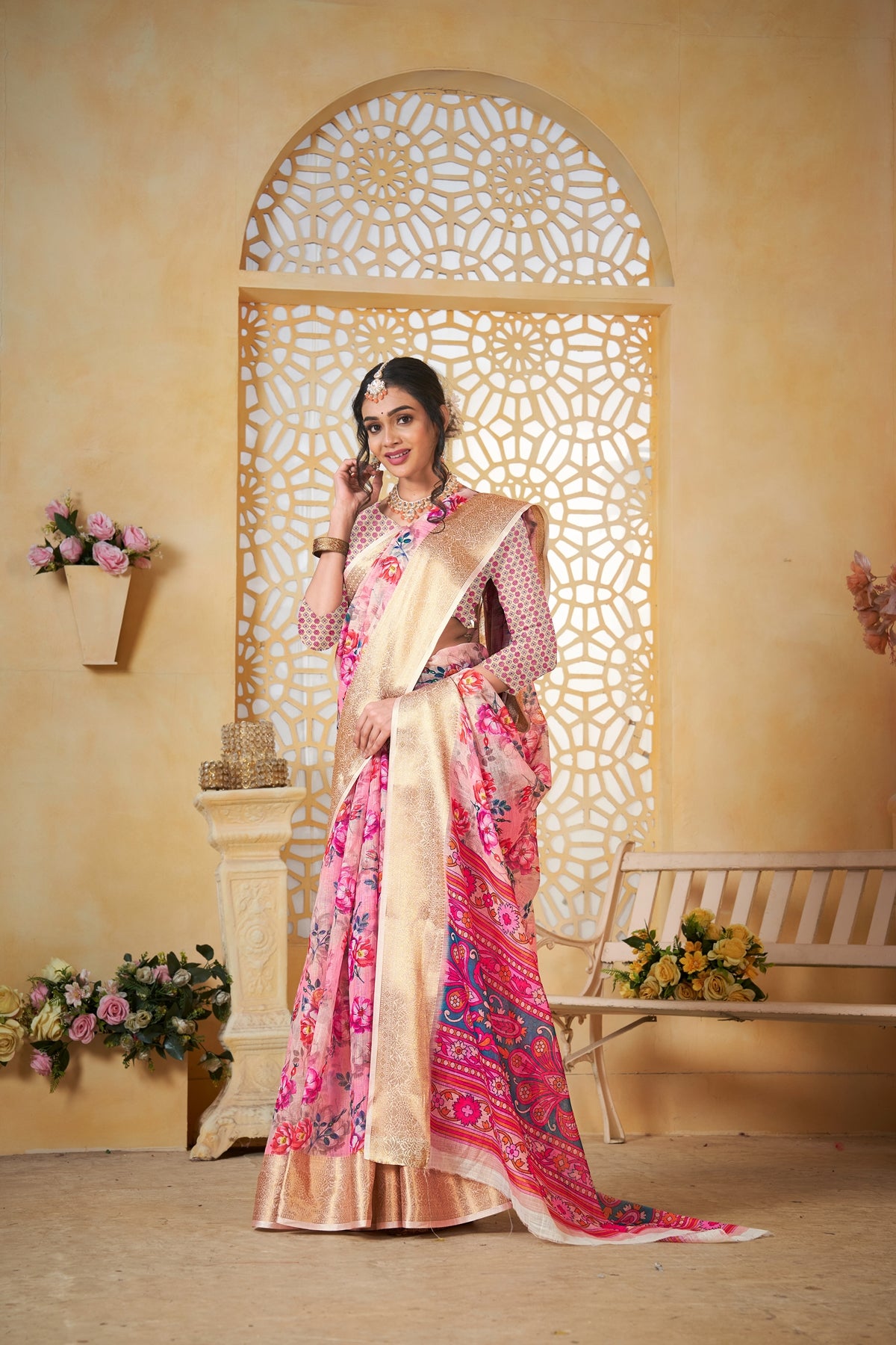 Cream Linen Saree for Women – Lightweight & Elegant Ethnic Wear