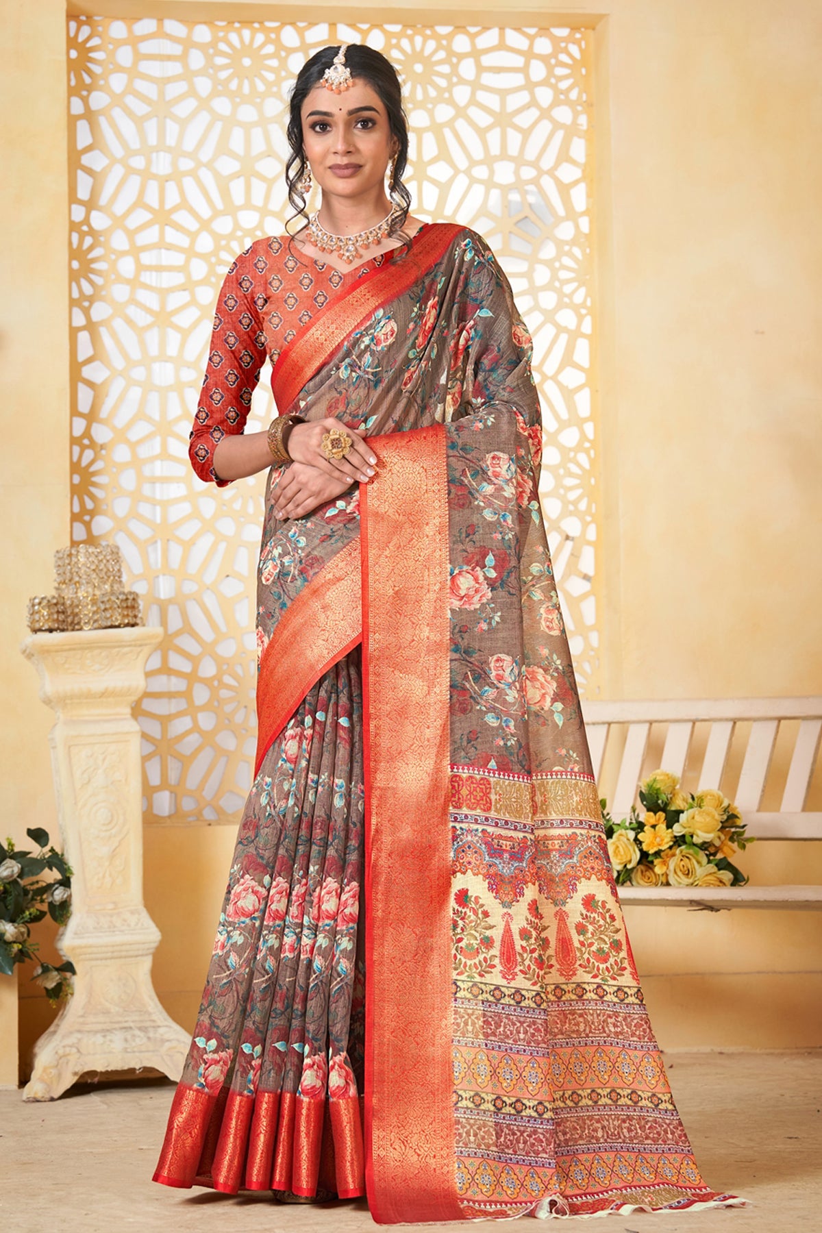 Grey Linen Saree for Women – Lightweight & Elegant Ethnic Wear