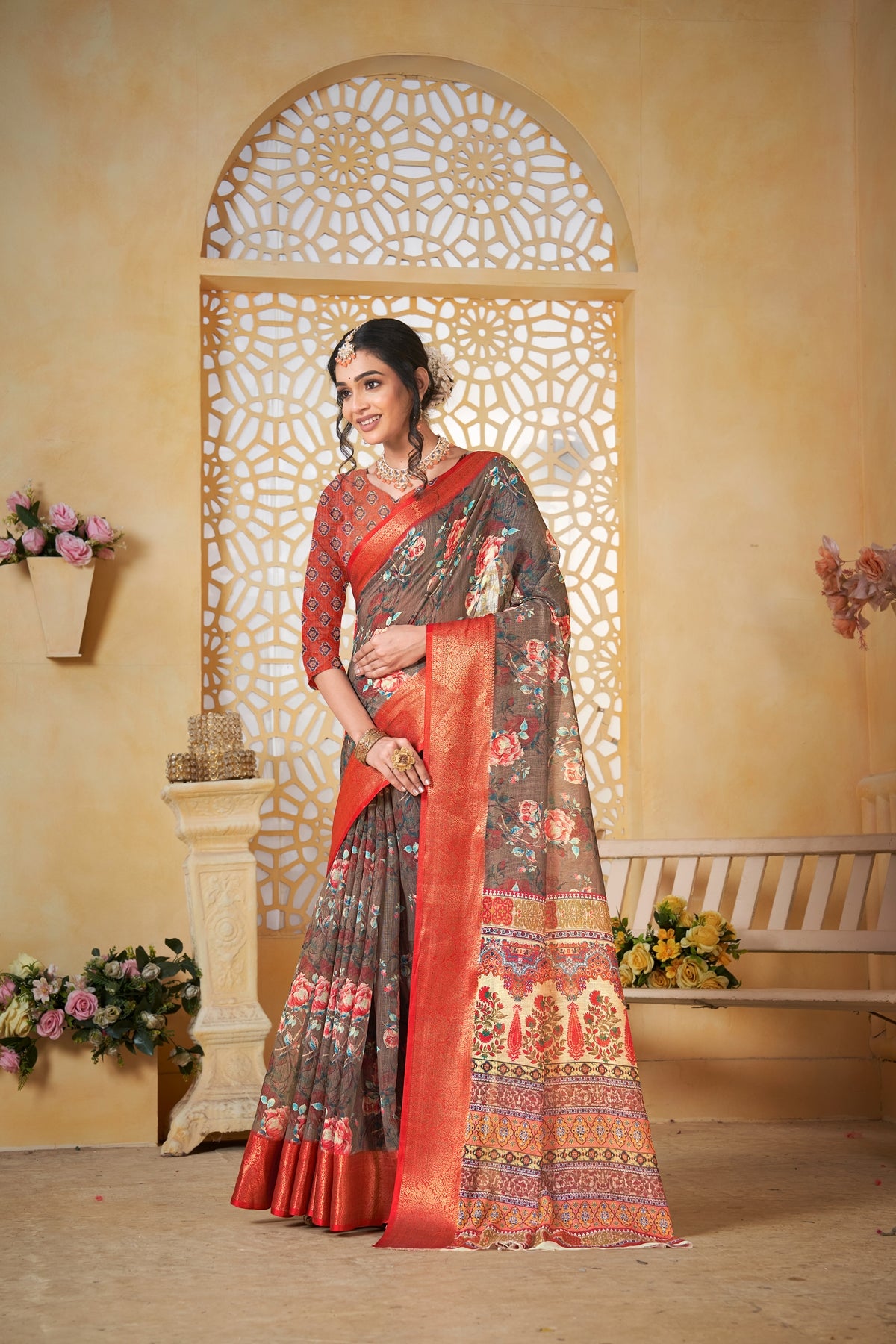 Grey Linen Saree for Women – Lightweight & Elegant Ethnic Wear