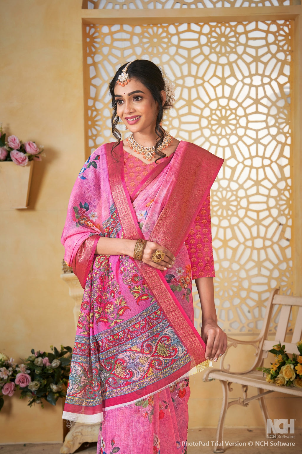 Pink Linen Saree for Women – Lightweight & Elegant Ethnic Wear