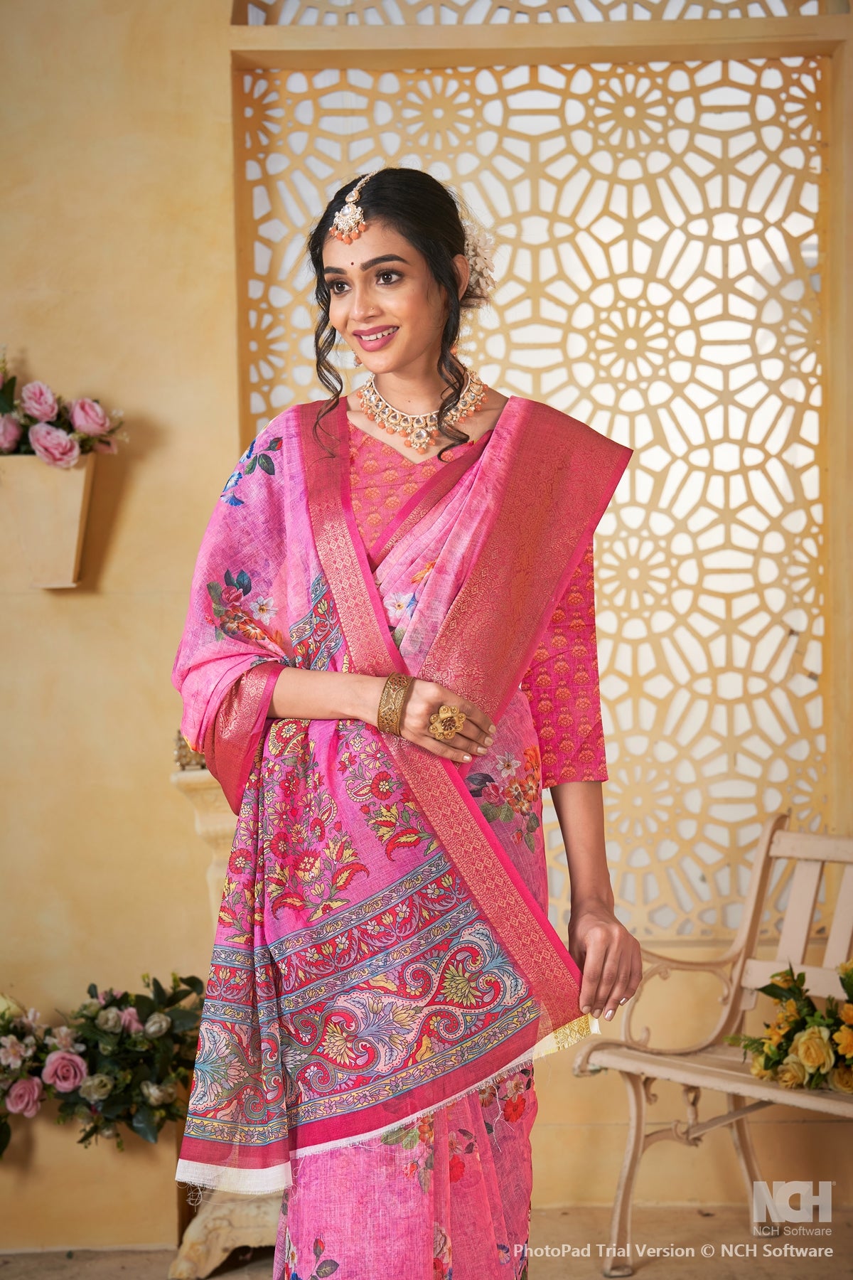 Pink Linen Saree for Women – Lightweight & Elegant Ethnic Wear