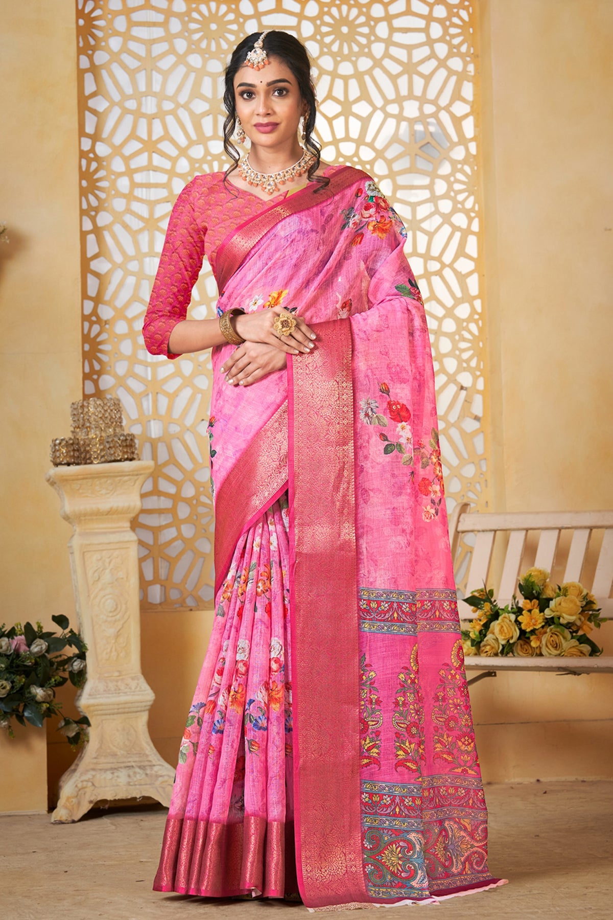 Pink Linen Saree for Women – Lightweight & Elegant Ethnic Wear