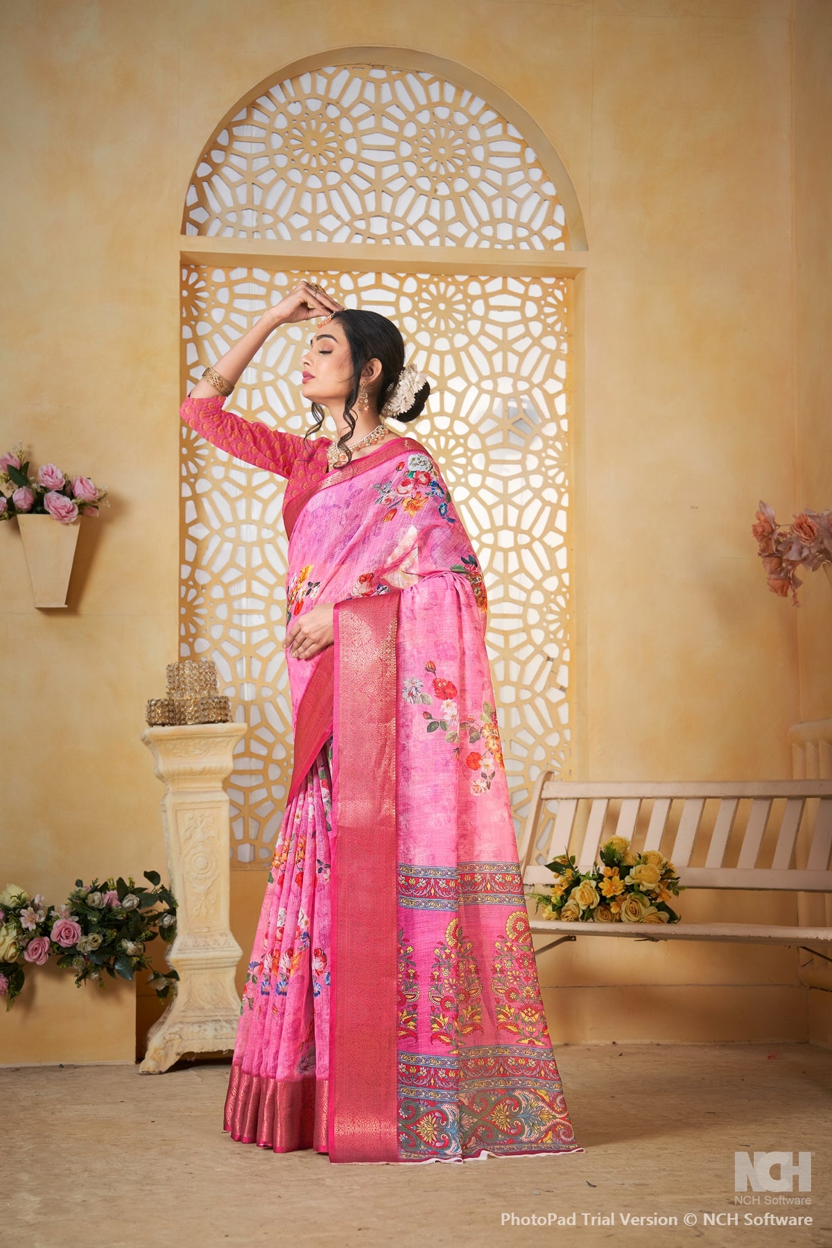 Pink Linen Saree for Women – Lightweight & Elegant Ethnic Wear