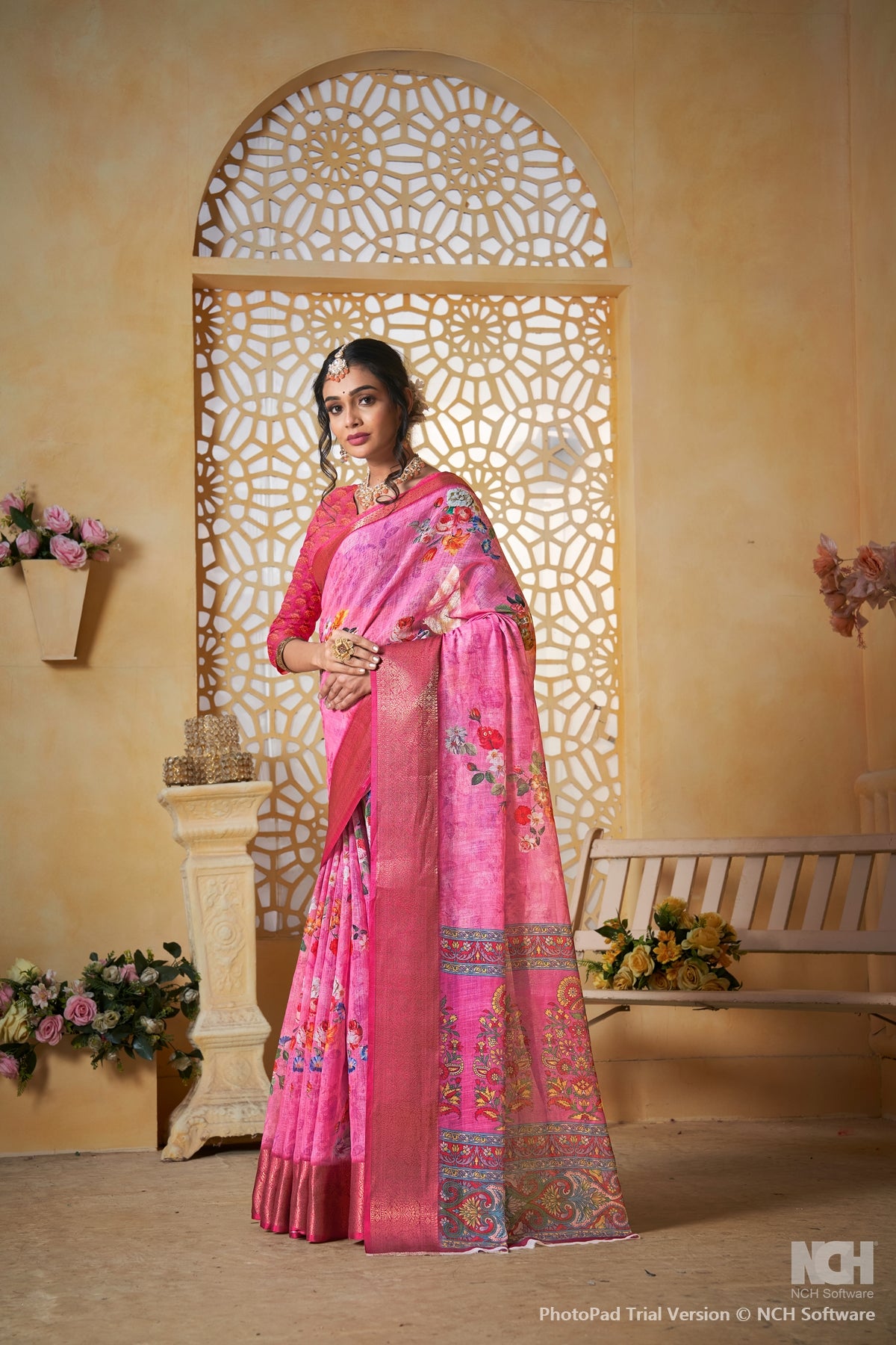 Pink Linen Saree for Women – Lightweight & Elegant Ethnic Wear