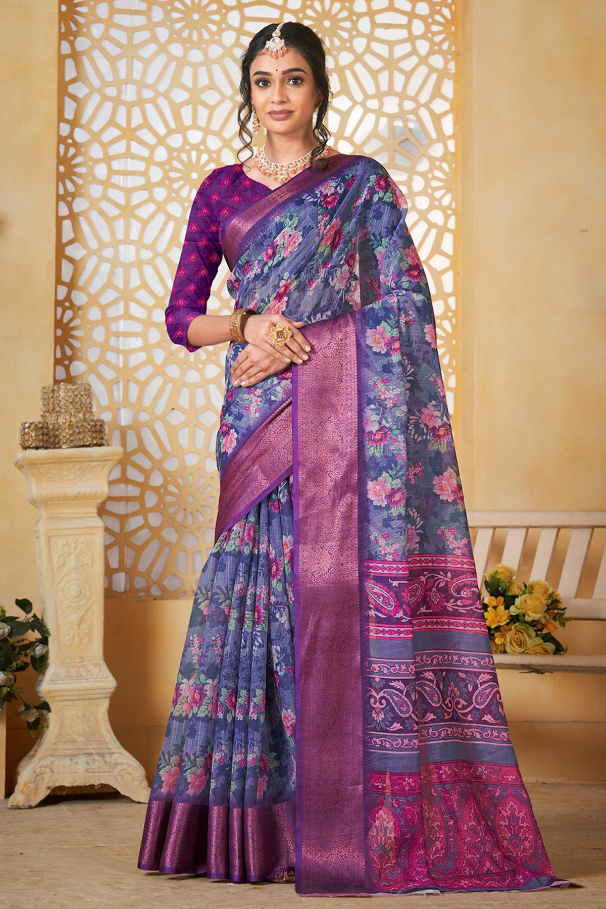 Purple Linen Saree for Women – Lightweight & Elegant Ethnic Wear