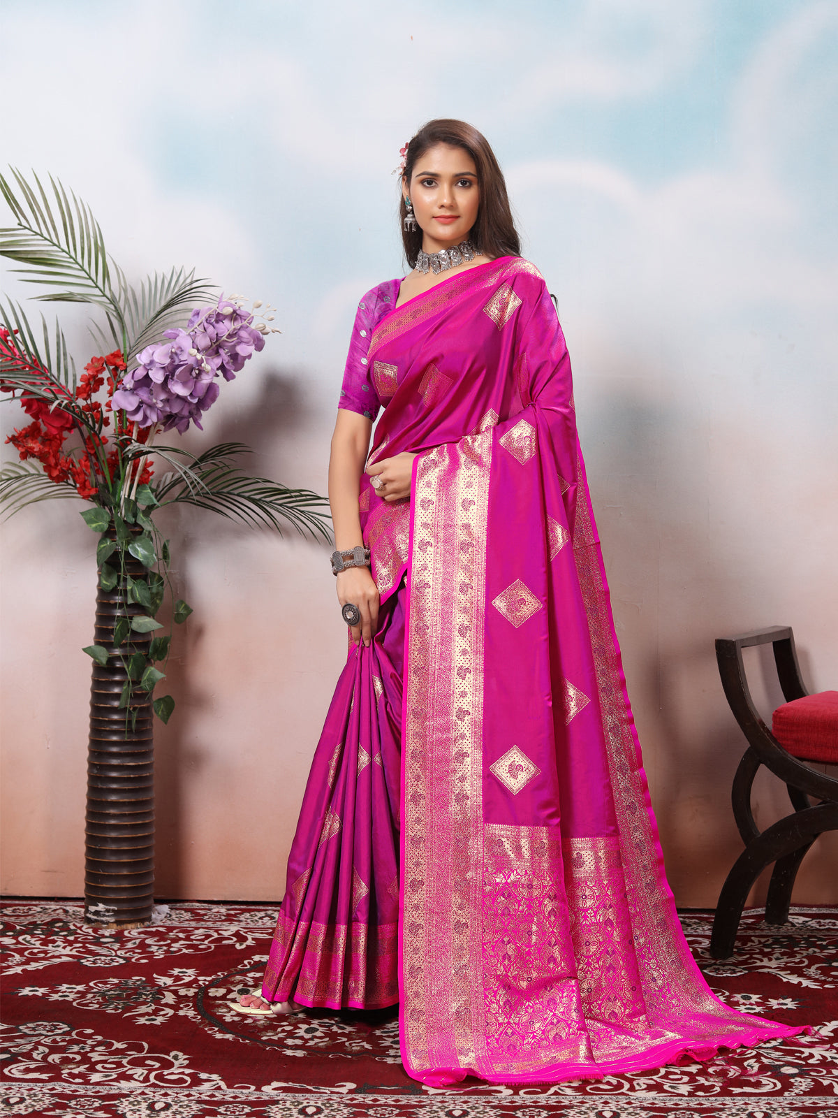 Magenta Silk Saree for Women – Elegant Traditional Ethnic Wear