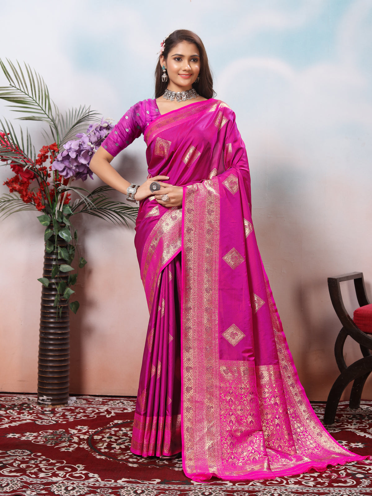 Magenta Silk Saree for Women – Elegant Traditional Ethnic Wear
