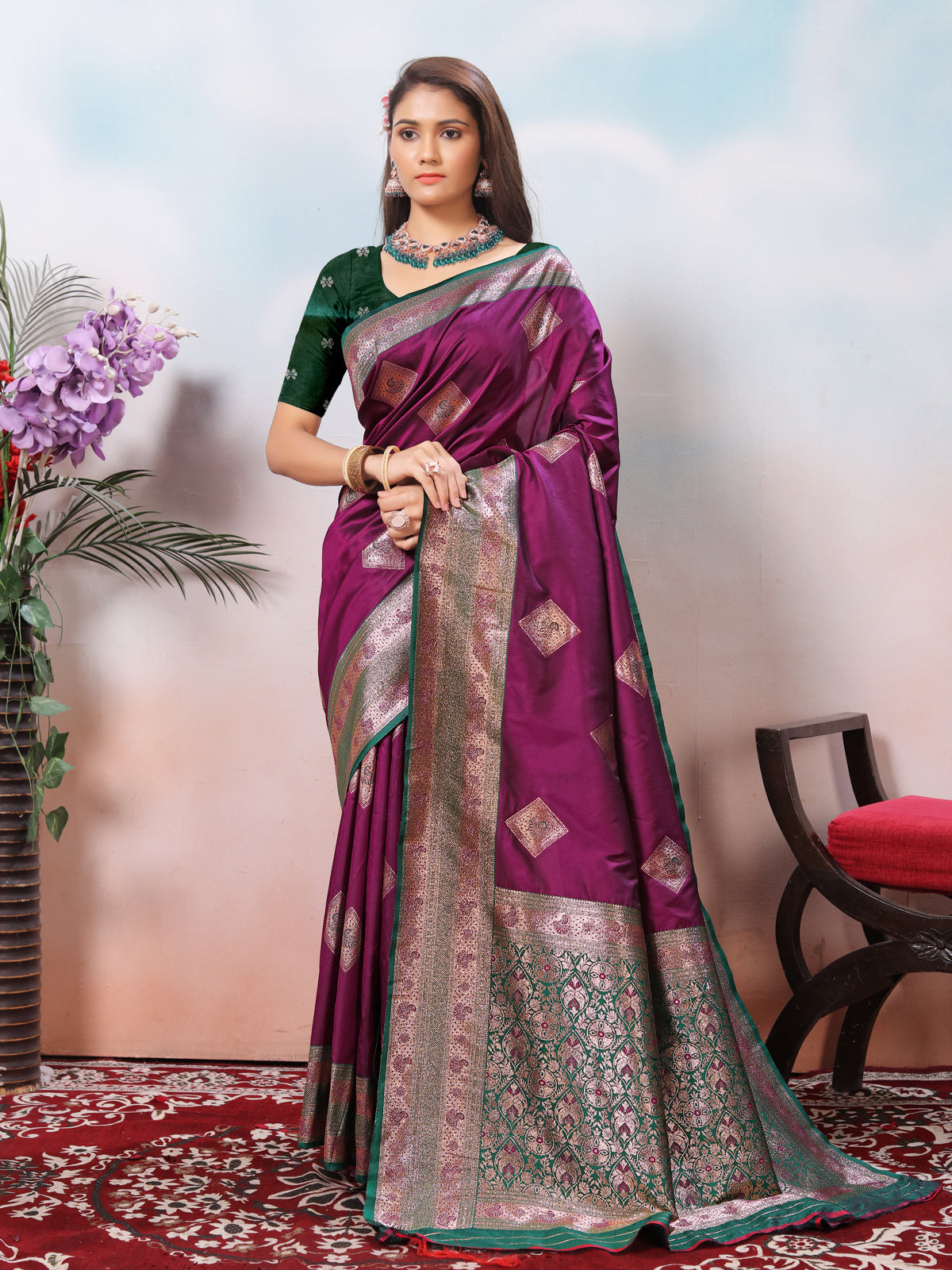 Wine Silk Saree for Women – Elegant Traditional Ethnic Wear