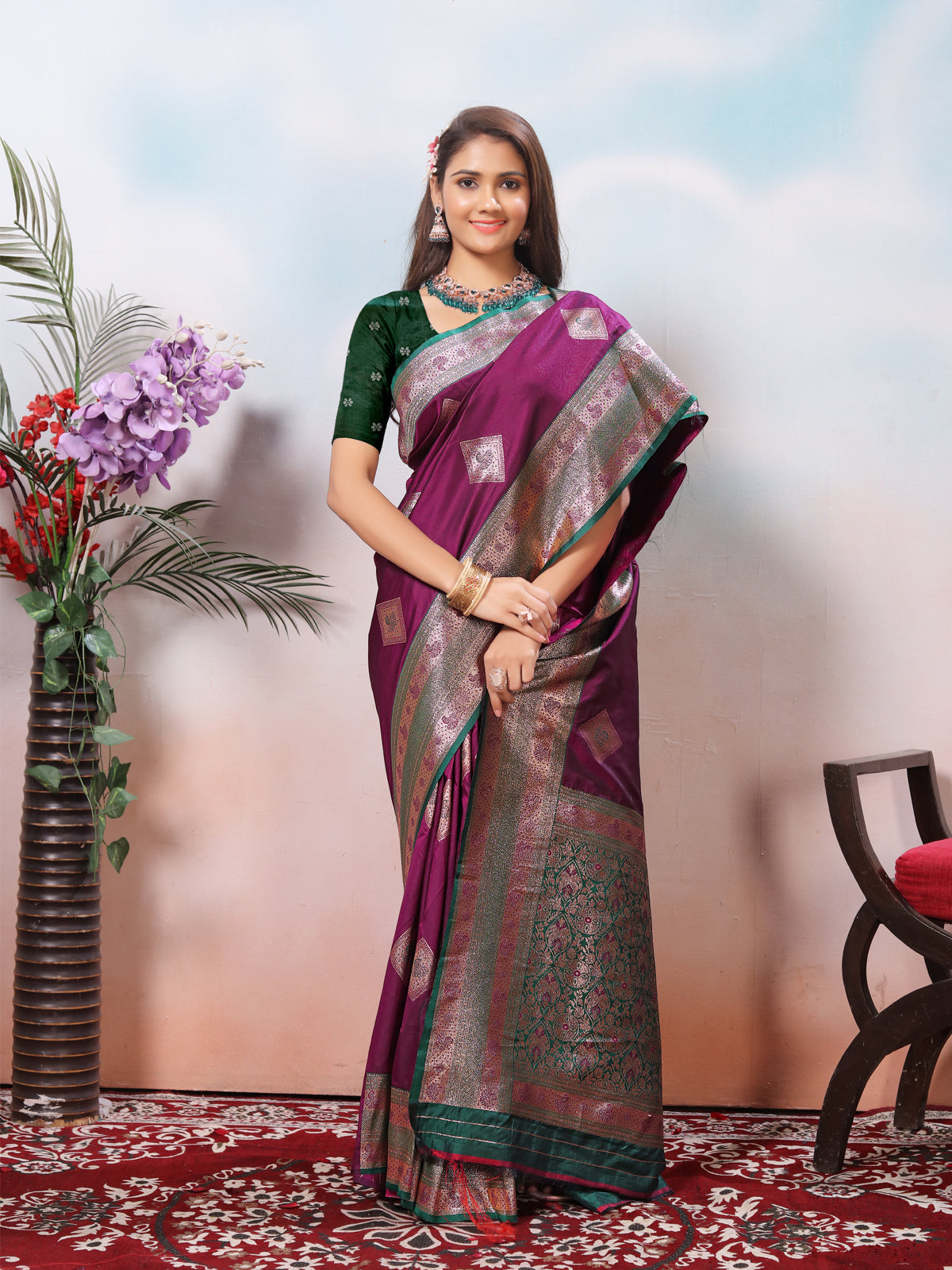 Wine Silk Saree for Women – Elegant Traditional Ethnic Wear