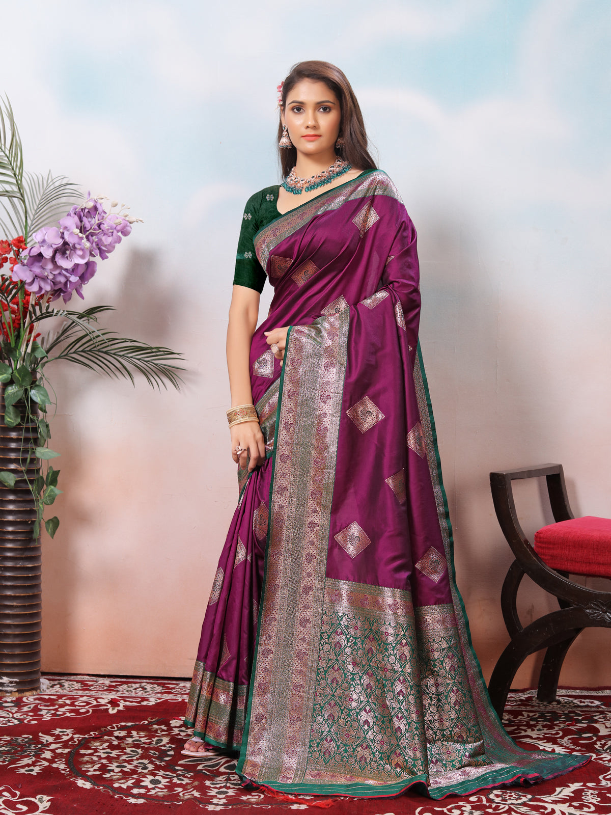 Wine Silk Saree for Women – Elegant Traditional Ethnic Wear