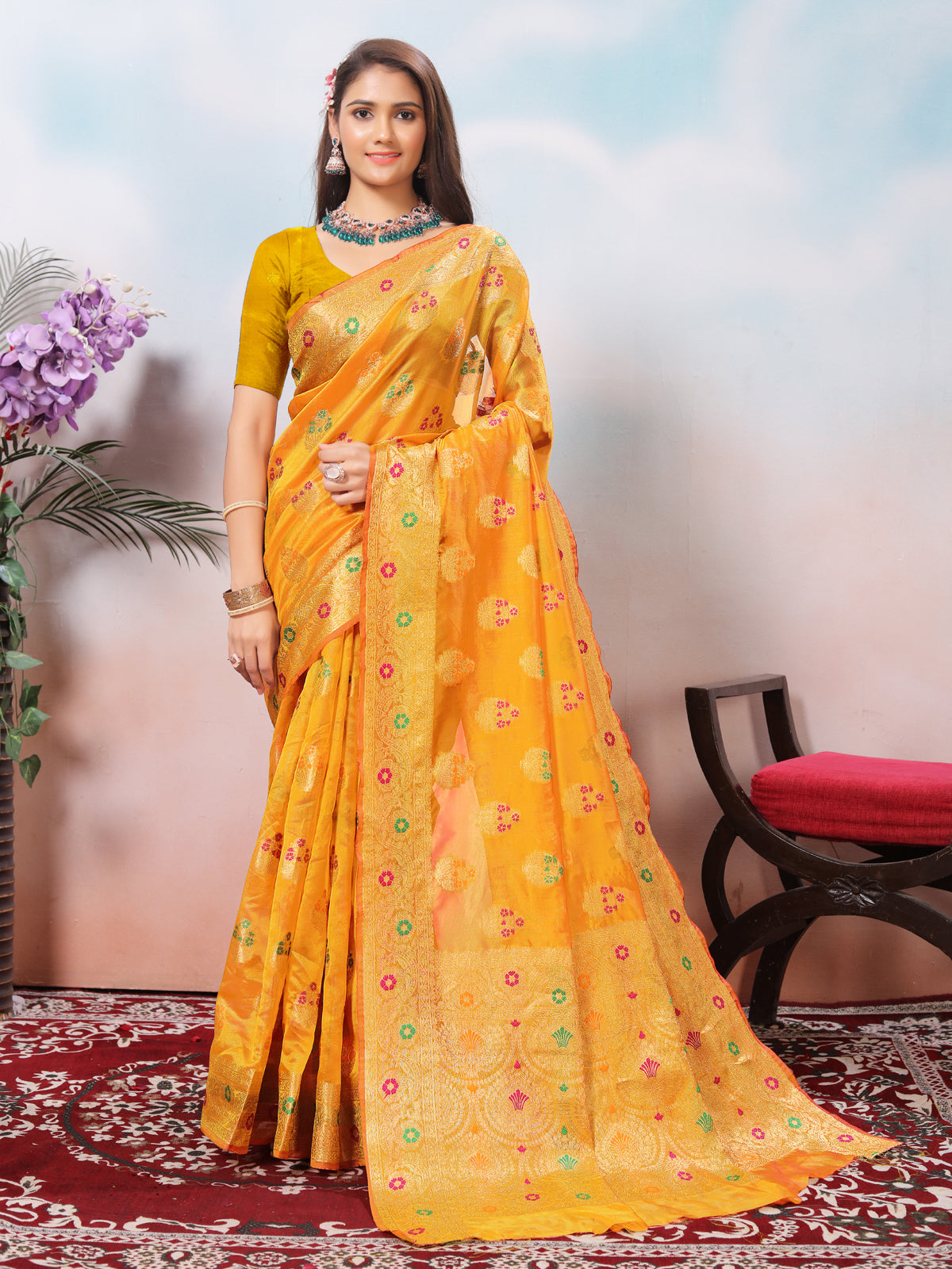 Mustard Silk Banarasi Saree for Women – Traditional Ethnic Wear with Rich Weaving
