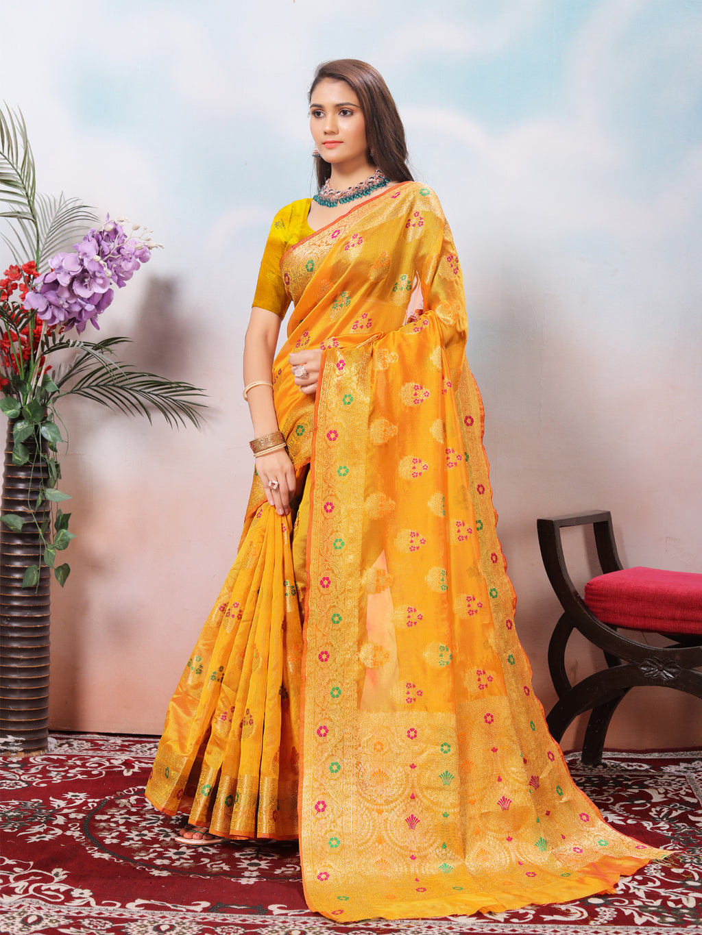 Mustard Silk Banarasi Saree for Women – Traditional Ethnic Wear with Rich Weaving