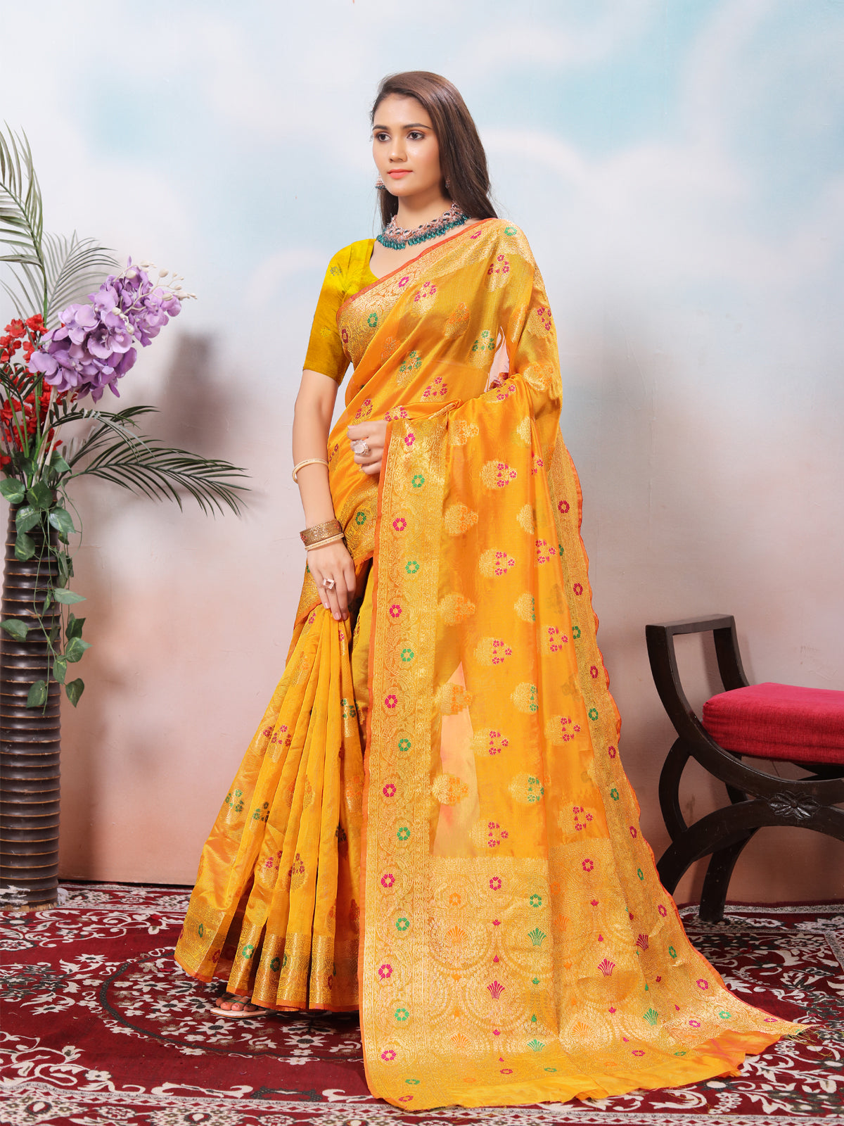 Mustard Silk Banarasi Saree for Women – Traditional Ethnic Wear with Rich Weaving