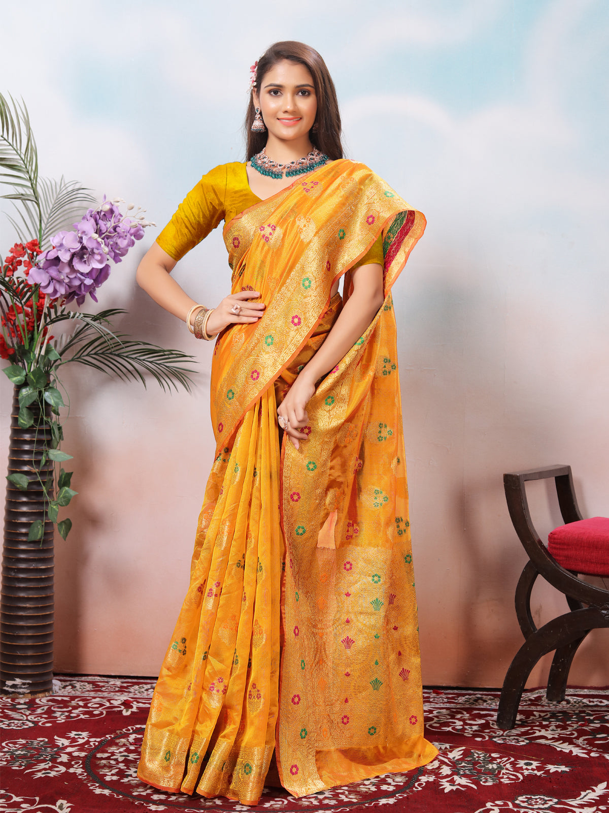Mustard Silk Banarasi Saree for Women – Traditional Ethnic Wear with Rich Weaving