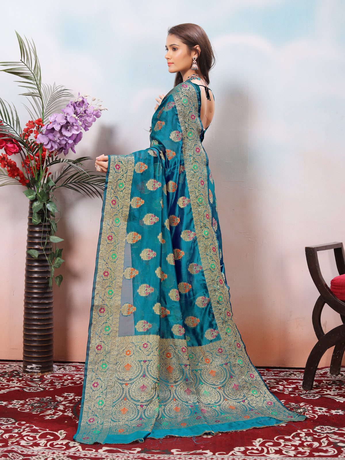 Teal Silk Banarasi Saree for Women – Traditional Ethnic Wear with Rich Weaving