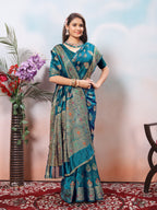 Teal Silk Banarasi Saree for Women – Traditional Ethnic Wear with Rich Weaving