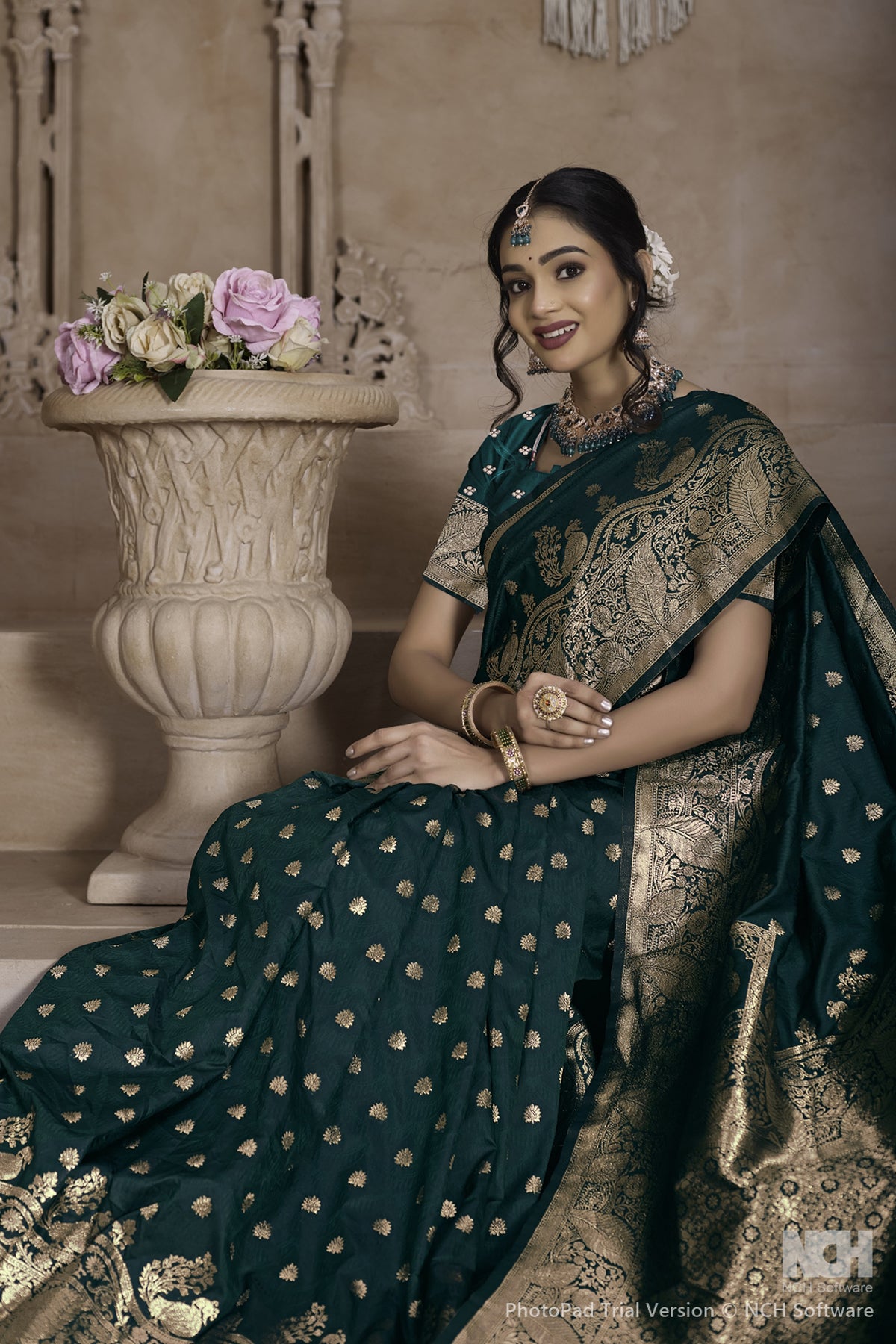 Green Banarasi Silk Saree for Women – Traditional & Elegant Ethnic Wear
