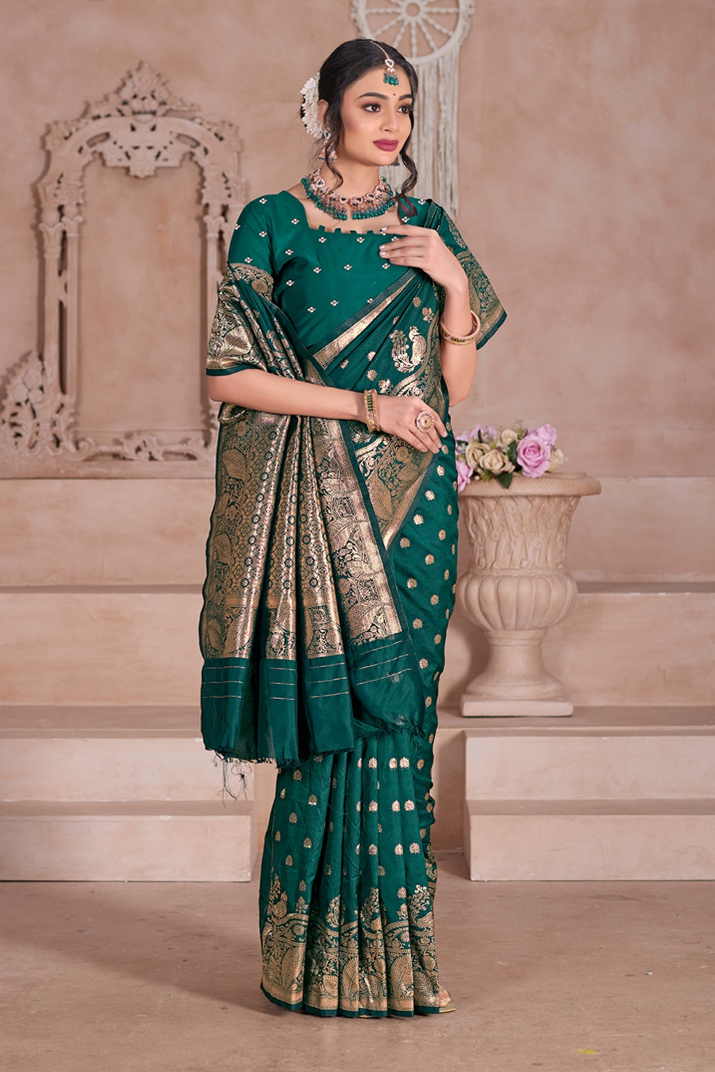 Green Banarasi Silk Saree for Women – Traditional & Elegant Ethnic Wear
